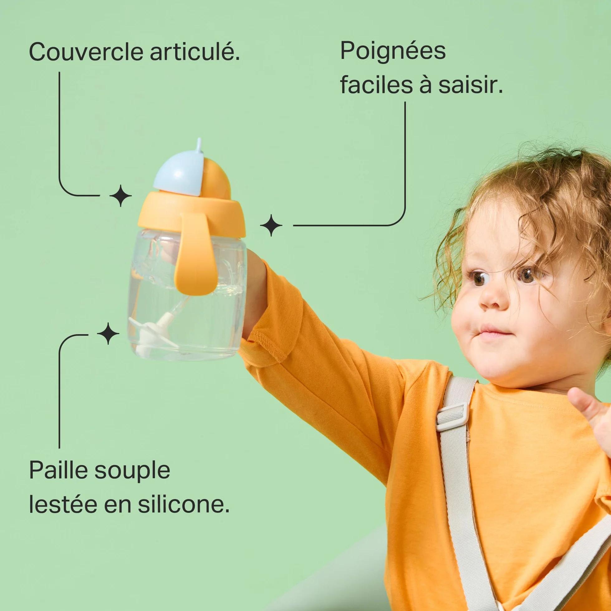 Tommee Tippee Tasse à paille d'apprentissage 240ml pour nourrissons 6 mois+ avec paille lestée silicone poignées Bleu Orange x2