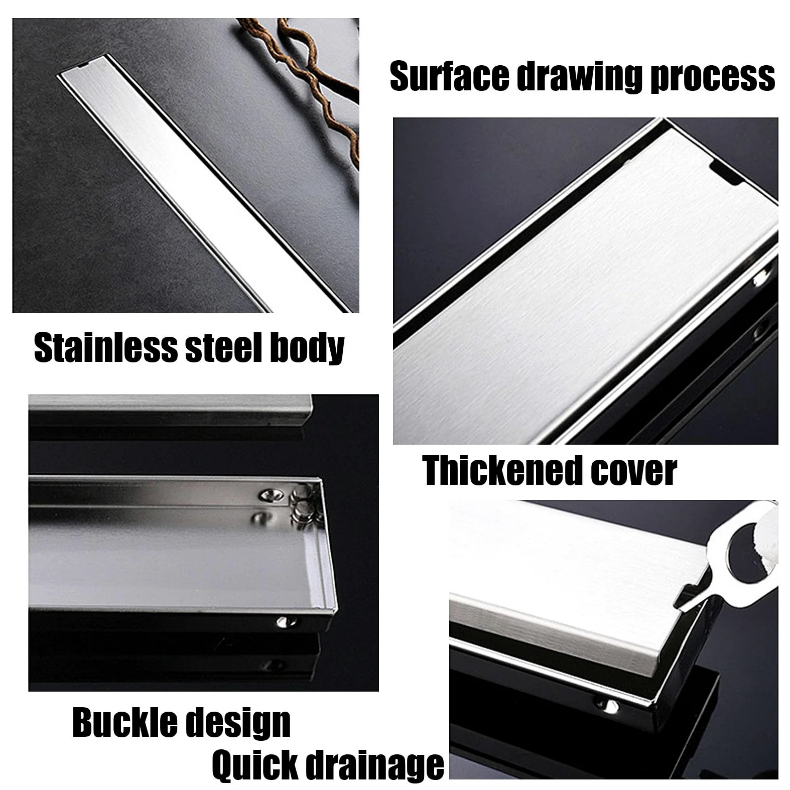 Caniveau De Douche en Carrelé Encastré 2 en 1,Siphon De Sol Douche en Acier Inoxydable,Salle De Bain Bonde Douche Extra Plate,Middle Drainage,6.8 * 90cm