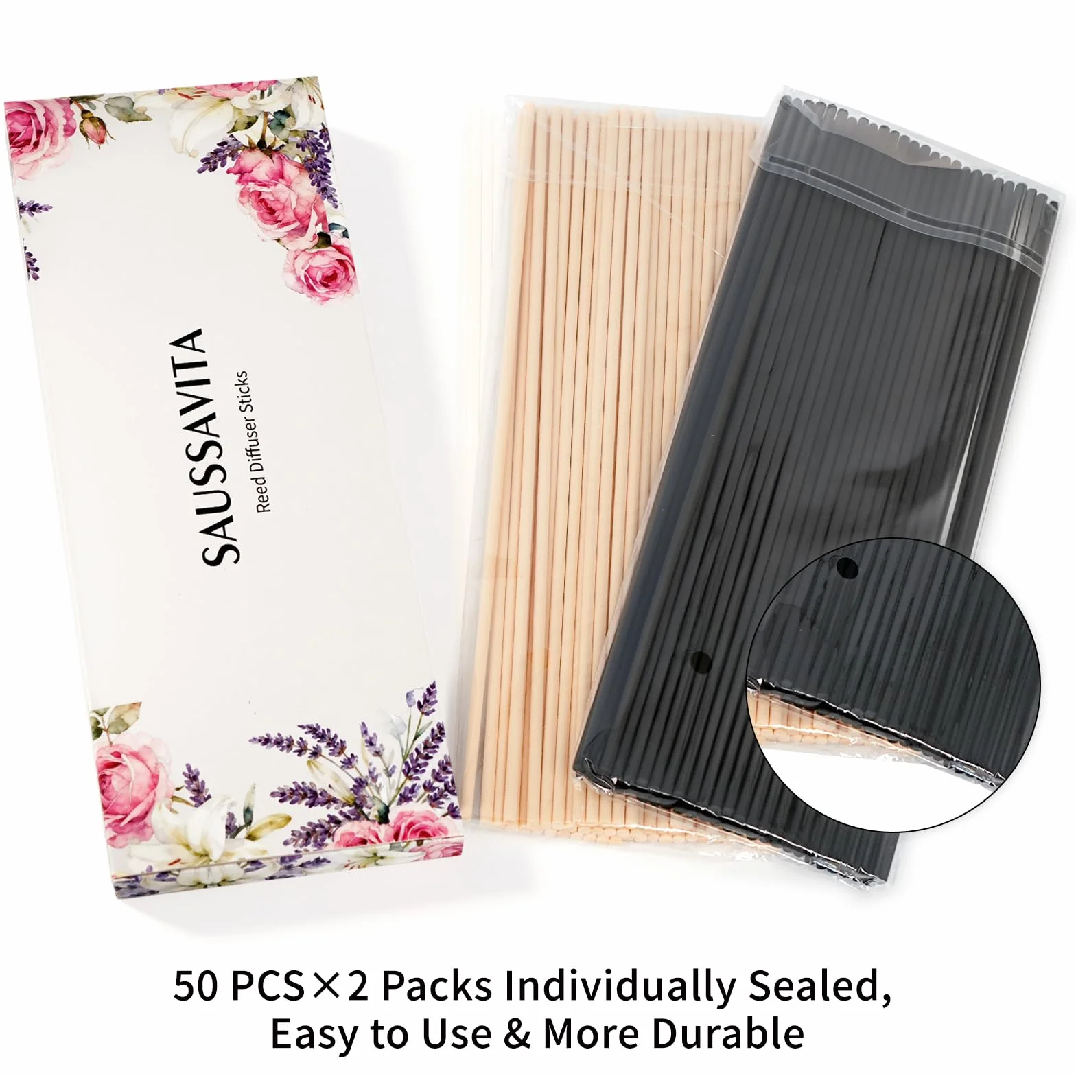 Bâtons de Diffuseur de Roseaux 100 Pièces, Couleur Bois Noir et Naturel