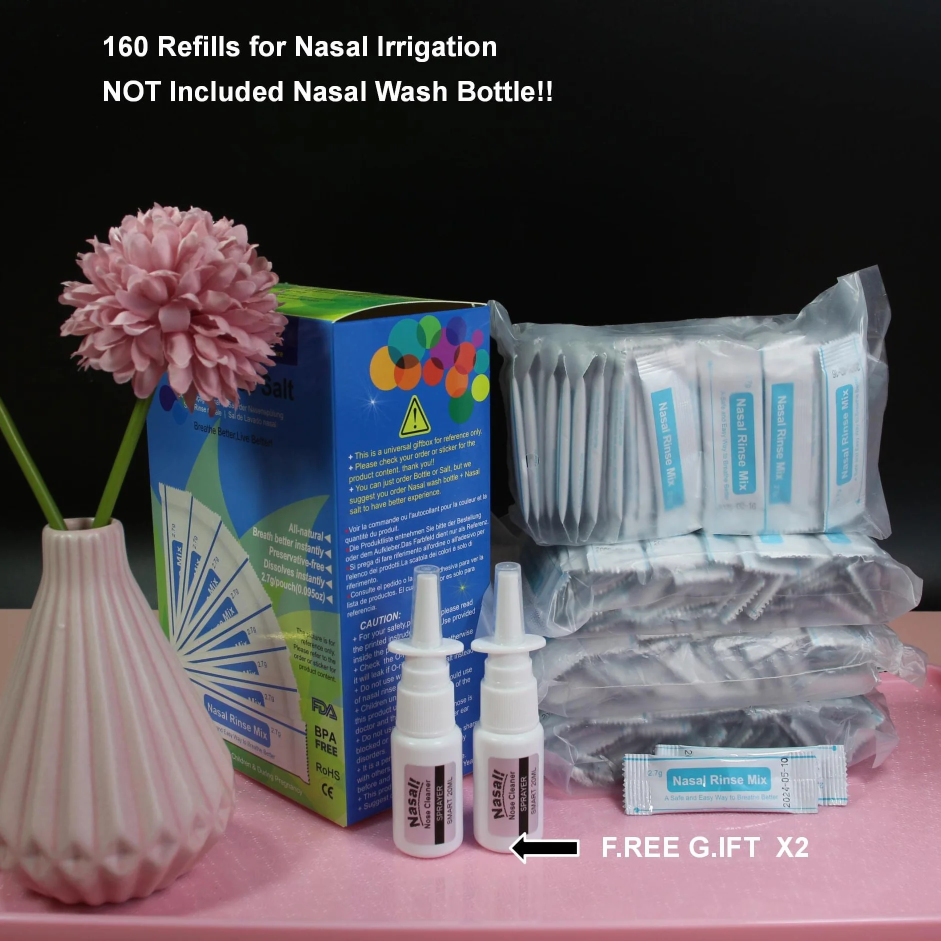 Lot de 160 sachets de sel Neti, rinçage nasal, irrigation sinus