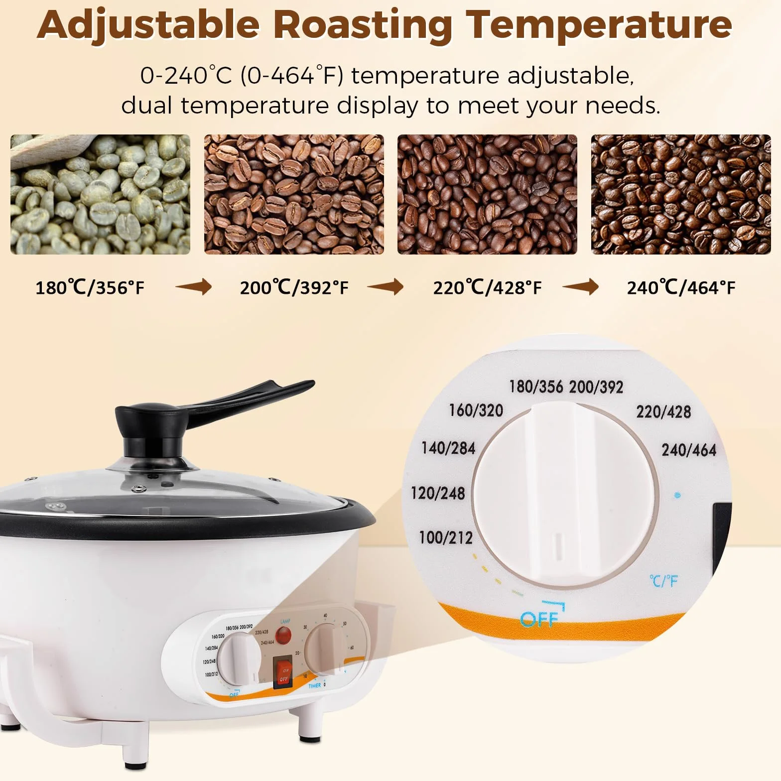 Torréfacteur de Café 300g 1200W 0-240℃ Professionnel Machine à Torréfier