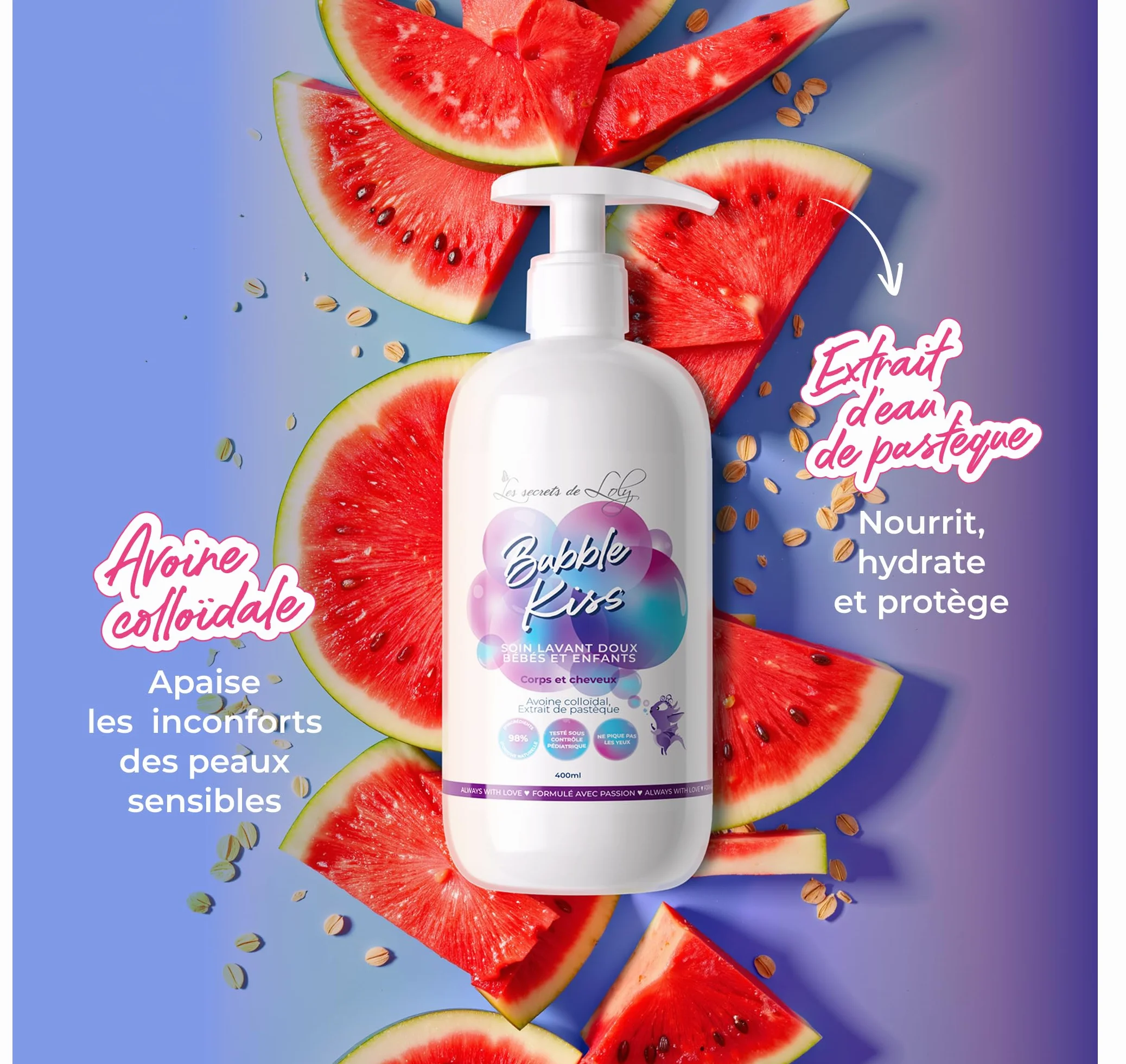 Les Secrets de Loly Bubble Kiss Soin lavant bébé 2-en-1 corps & cheveux Ultra-doux 400 ml