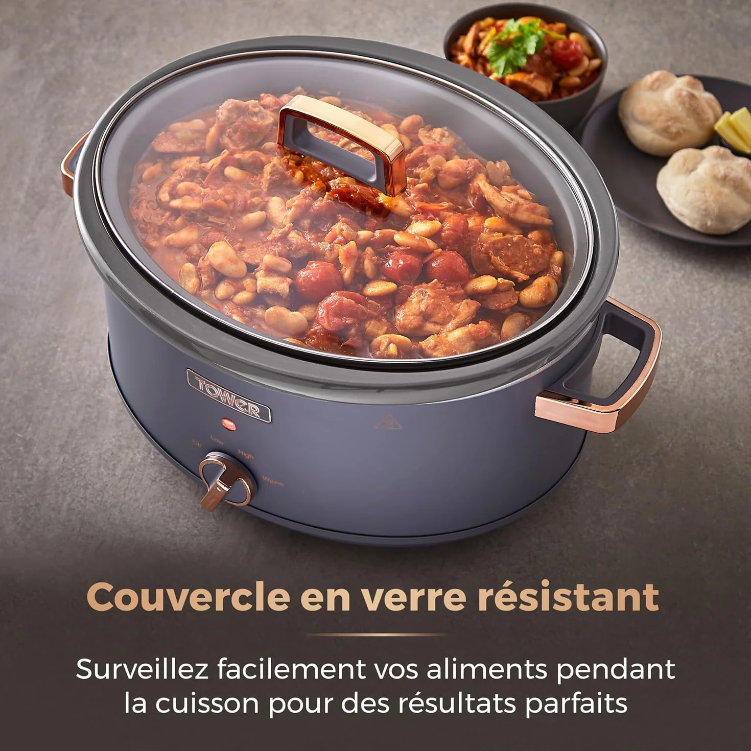 Tower Cavaletto Mijoteuse Électrique 6,5 L 3 Réglages de Chaleur Gris Or Rose