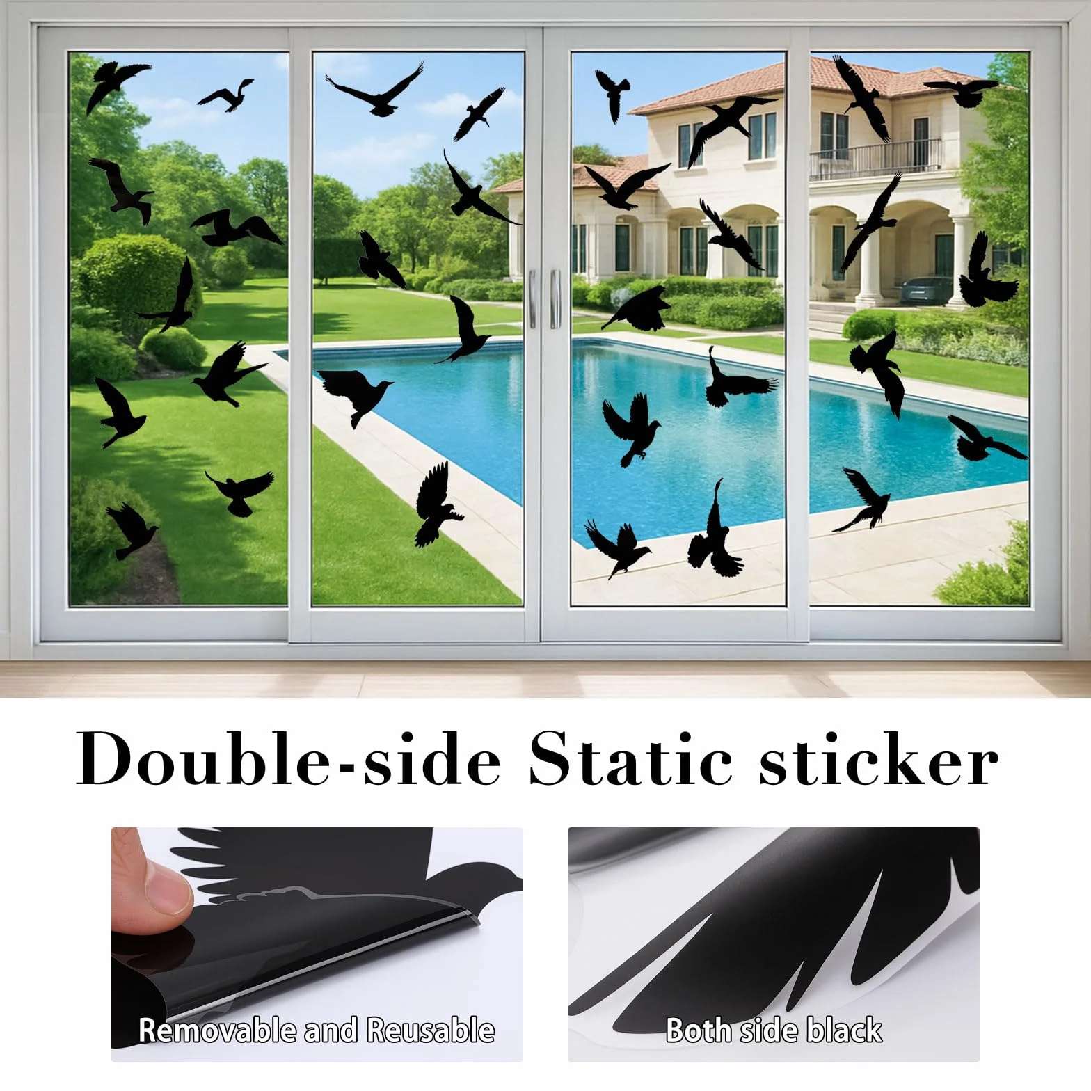 37 autocollants de protection contre les oiseaux en PVC réutilisables statiques anti-choc