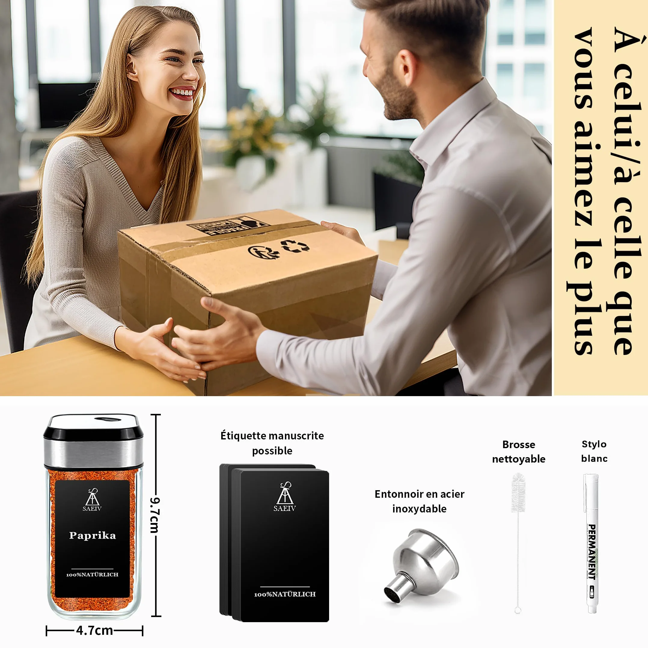 Pot à Épices Set Carré Rotatif 360° 3 Calibres Réglables 12 Coffret 120 ml Verre Rangement Cuisine