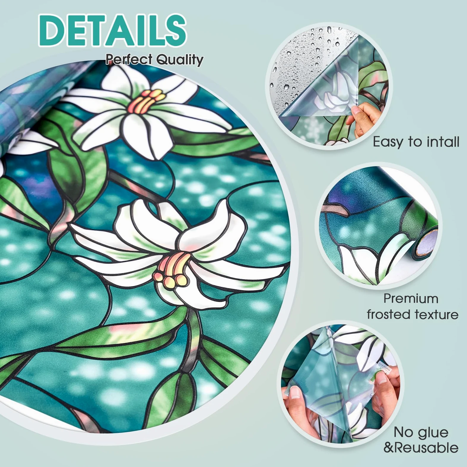 Coavas Film de confidentialité pour fenêtre - Film teinté non adhésif pour fenêtre de salle de bain - Vinyle dépoli - 60 x 200 cm