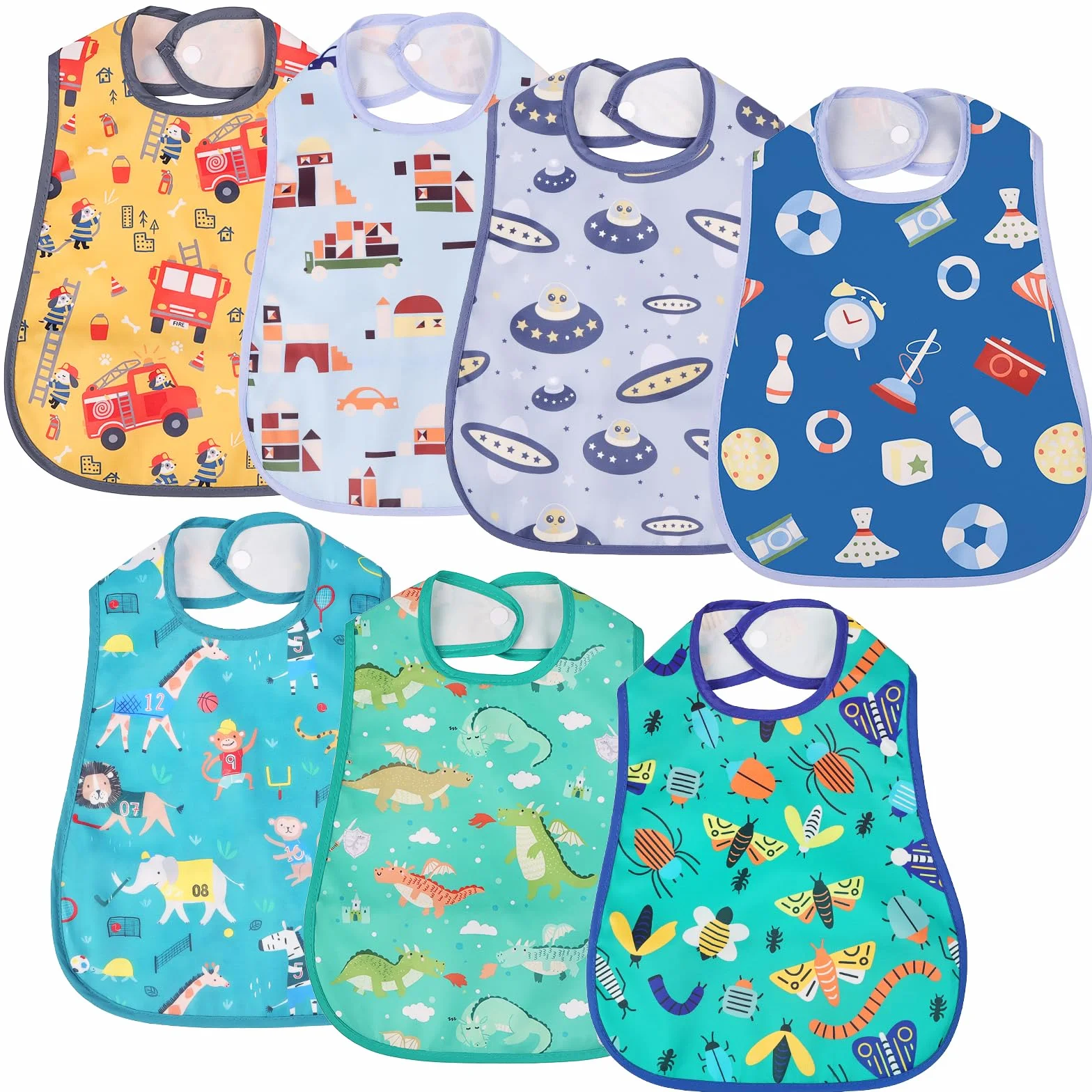 Bavoirs Bébé 7pcs Imperméable Lavable Bandana Grandes Poches Alimentaires