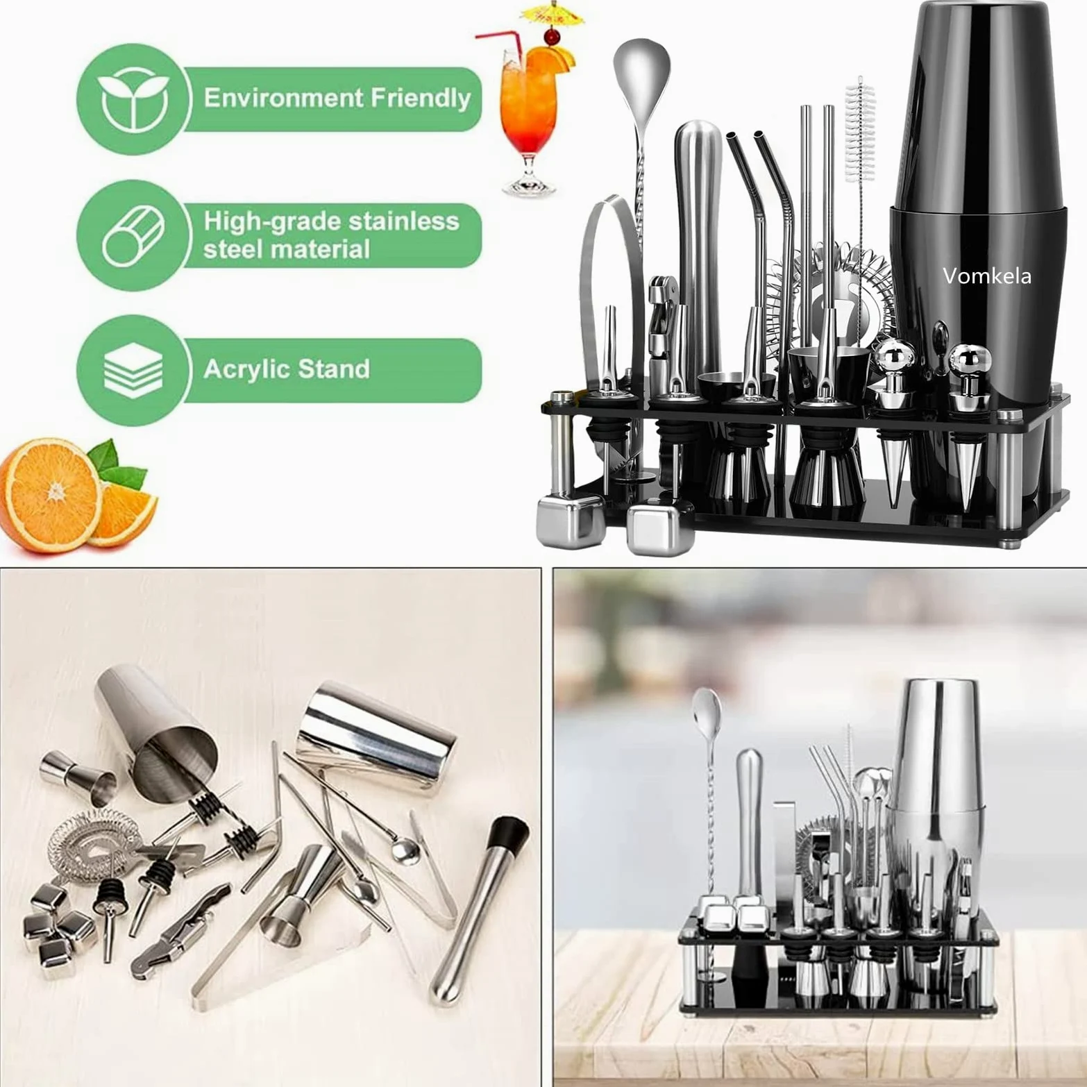 Shaker Cocktail,Cocktail Shaker Kit Mojito,25 Pièces Accessoire Bar,750 ml en Acier Inoxydable Kit Shaker à Cocktail Coffret Cocktail