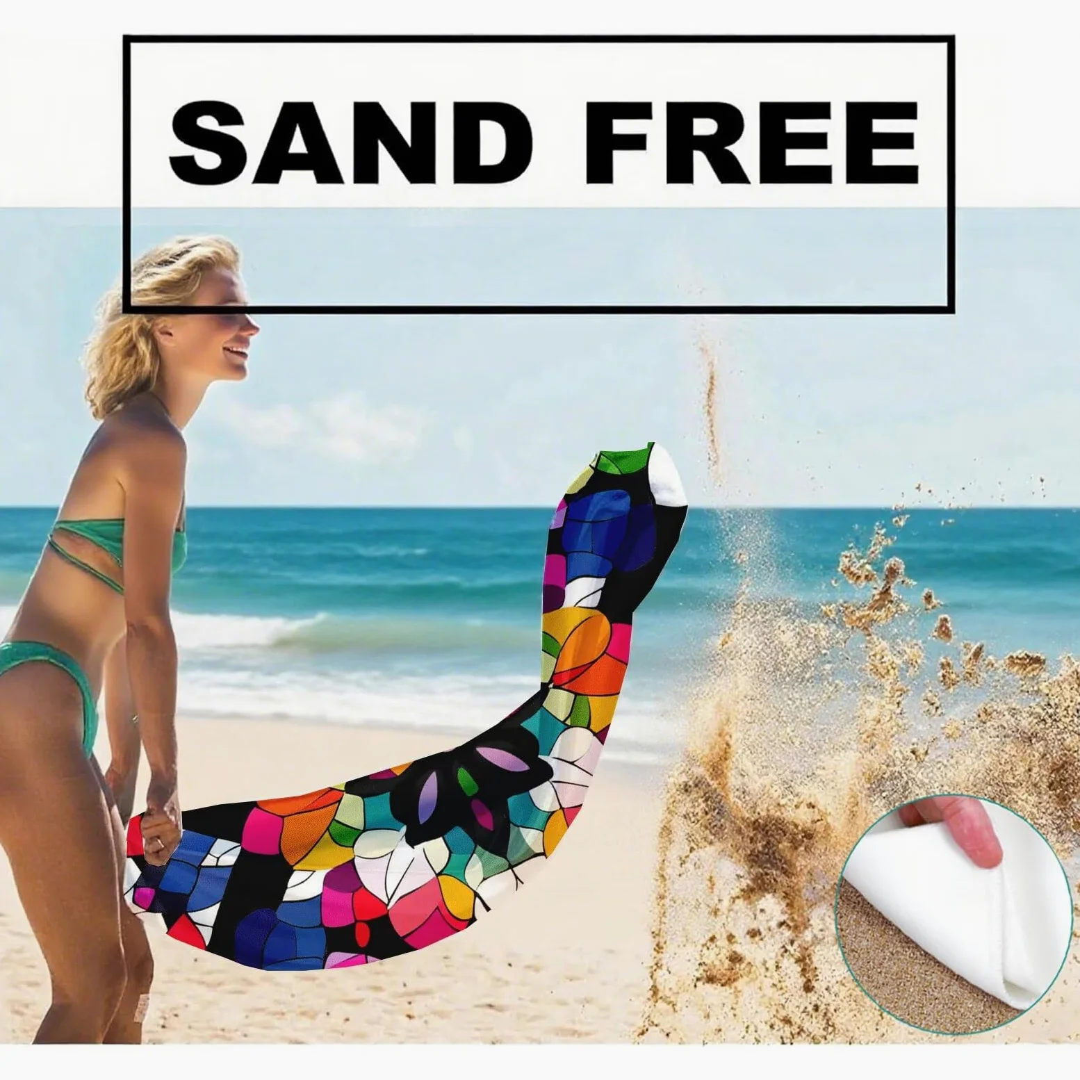 Serviette de Plage XXL 100x200 cm,Couleur Serviette Plage Microfibre avec Séchage Rapide, Anti-Sable, Absorbante Fonction Design pour Vacances Piscine Pique-Nique Voyages Yoga, Cadeau Femme Q-339