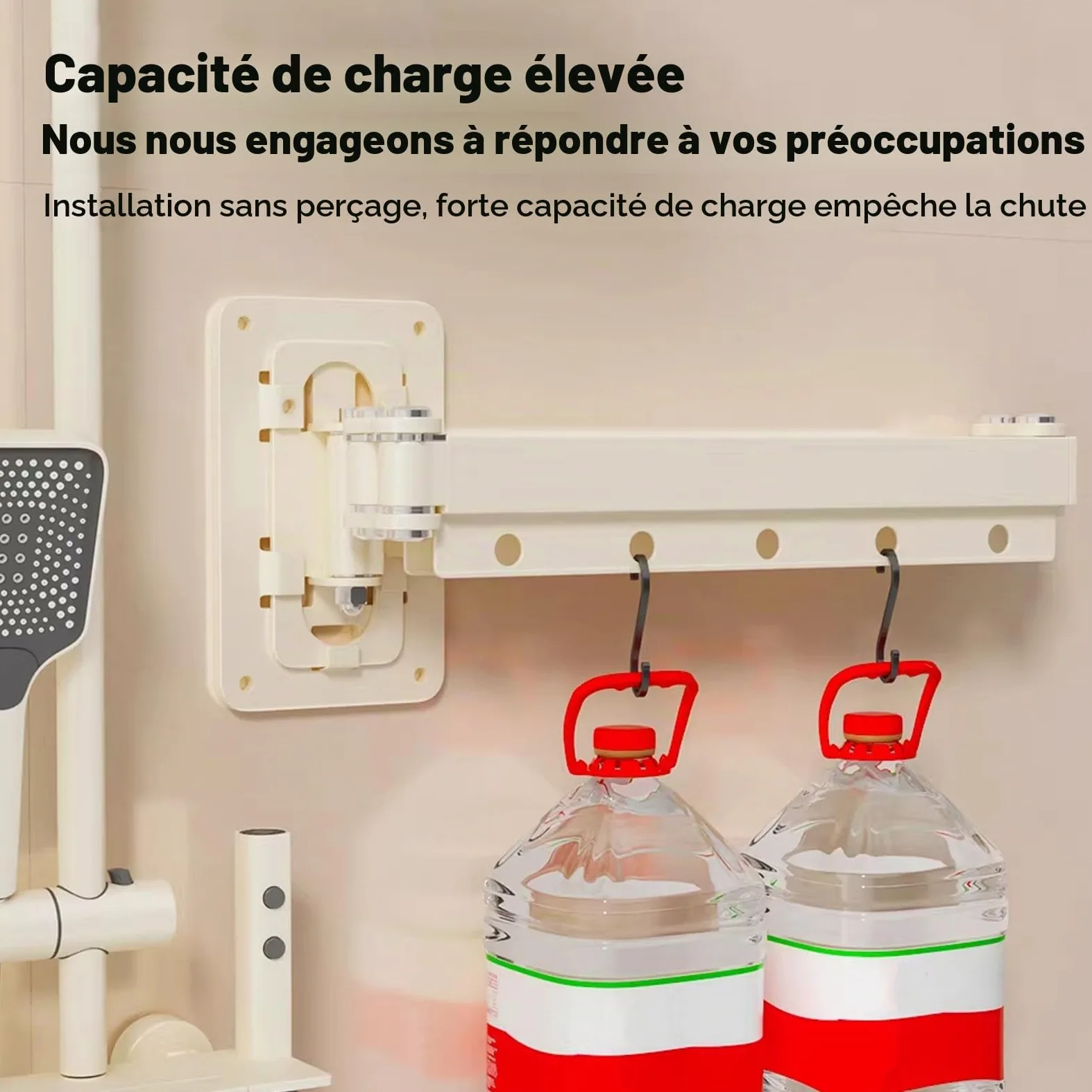 Tringle à Rideau de Douche Pliable Avec Rideau de 180 Cm,Blanc crème | Adaptée Aux Baignoires Ou Aux Douches, Pare Baignoire Sans Percage