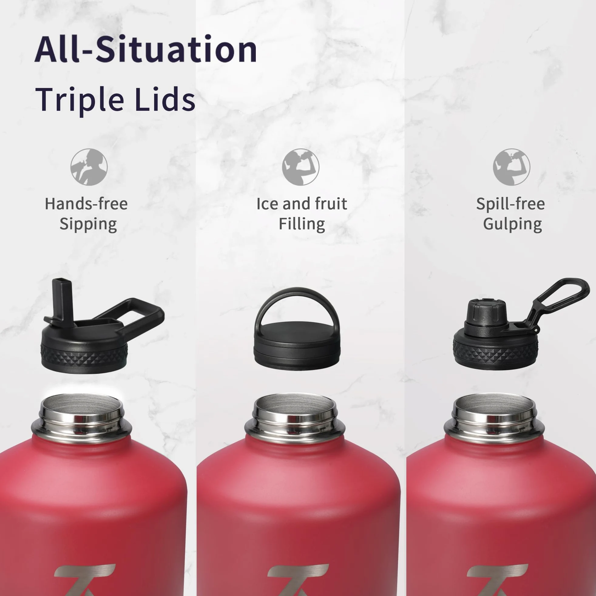 Trebo Bouteille d'eau isotherme de 3,8 l avec poignée en paracorde et paille, grande carafe sous vide en acier inoxydable à triple paroi sous vide, garde la glace froide 48 heures, gourde de sport