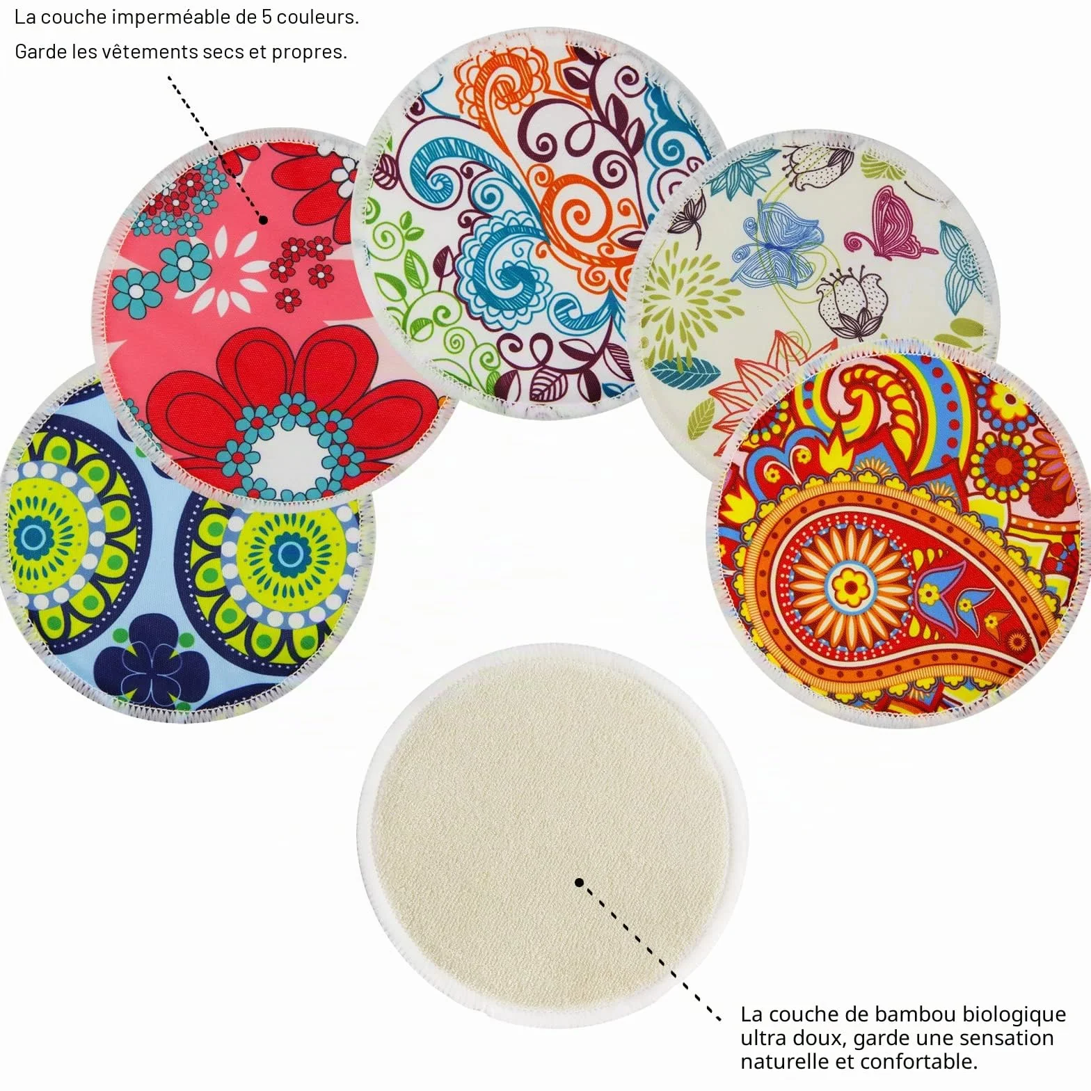 Coussinets d'allaitement en Bambou Bio Taille L 12cm – 10 lavables + Sac Humide + Sac de Lavage