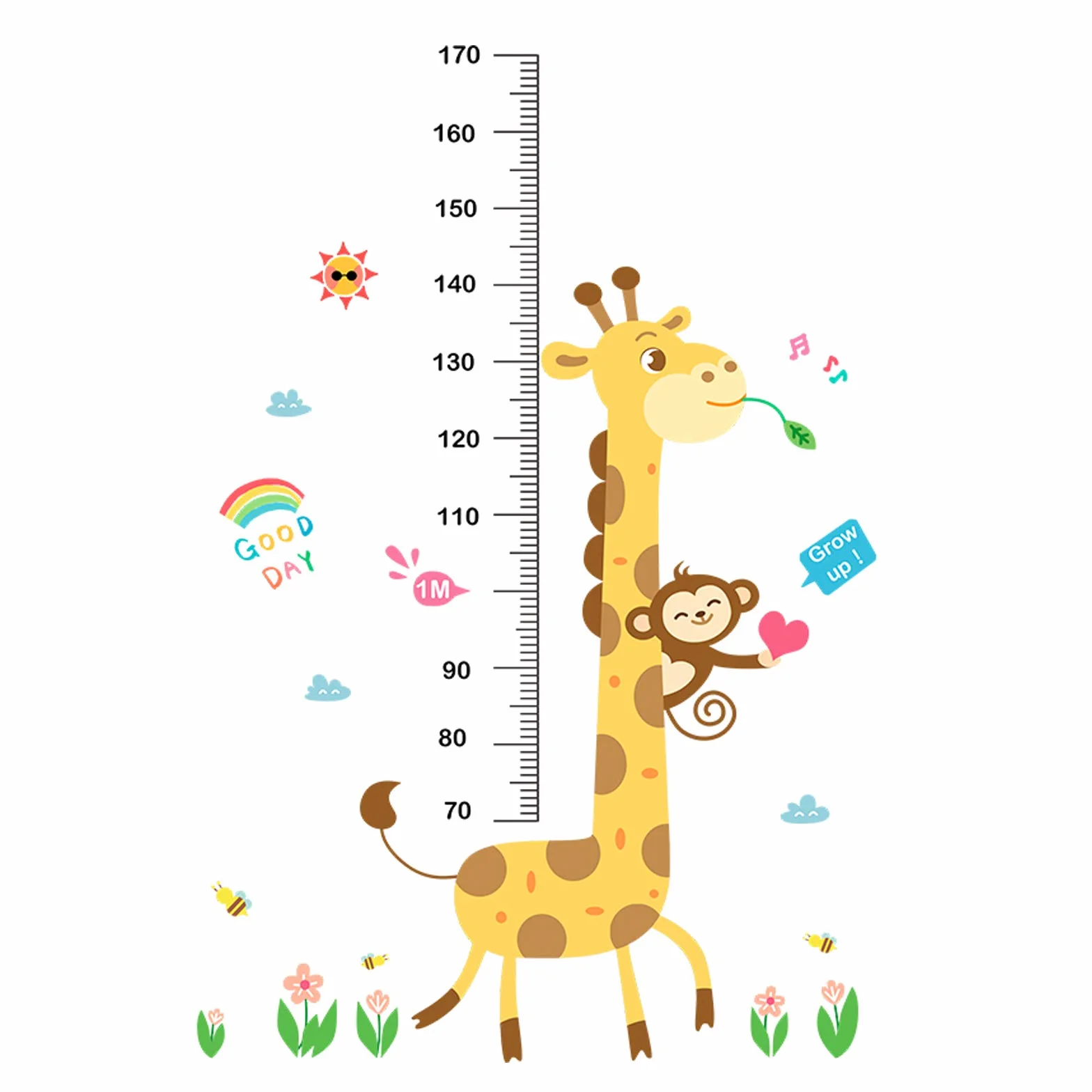 Tableau de croissance bébé autocollant mural amovible girafe singe