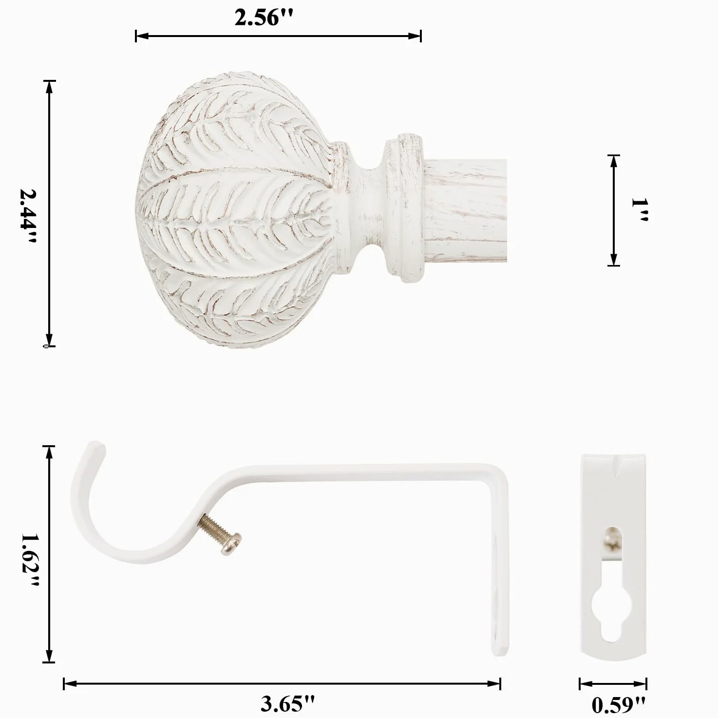 Tringle à rideaux extensible de 77 à 210 cm avec embouts sphériques de 2,5 cm de diamètre - Tringle de 76,2 à 213,4 cm - Tringle à rideaux réglable - Couleur : blanc - Avec supports de fixation inclus