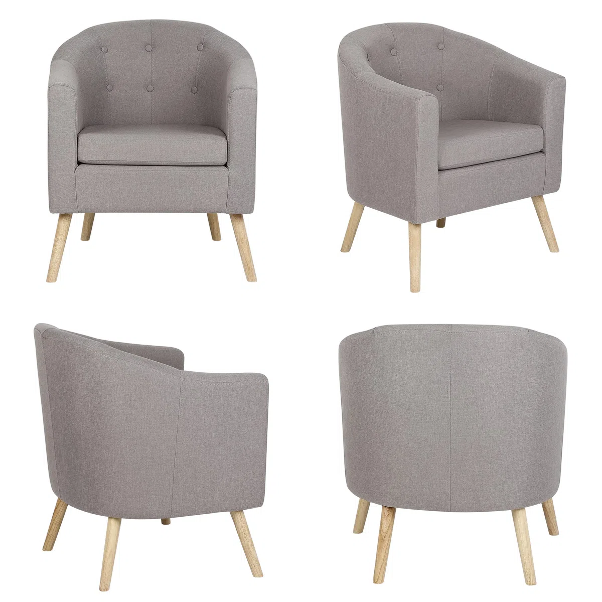 MINGYI Petit Fauteuil Crapaud, Chauffeuse avec Accoudoirs, Fauteuils de Salon 1 Personne, Petit Canapé Rembourrée Épaisse (Gris Clair)