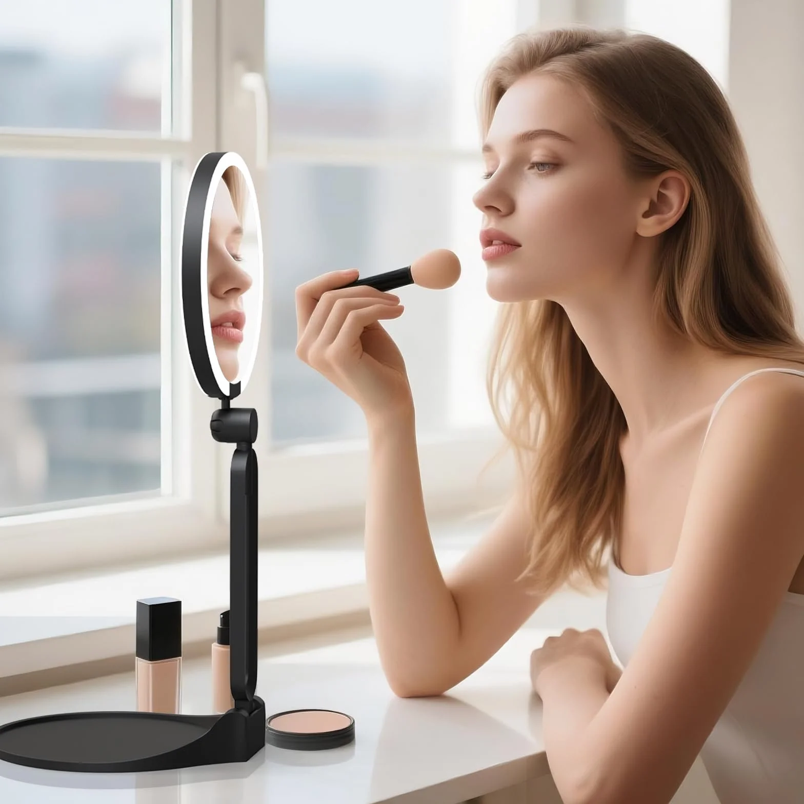 Miroir grossissant avec éclairage 40X/1X, voyage maquillage, double face 15 cm, rechargeable, pliable, pivotant 360°