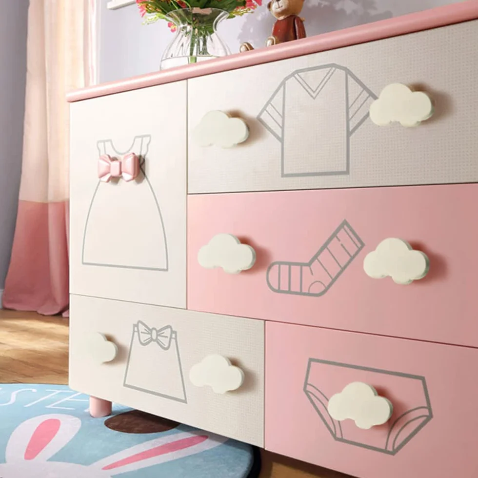 Boutons de tiroir pour enfants Star Nuages Lune Étoile Armoire Placard 9 Pièces Rose