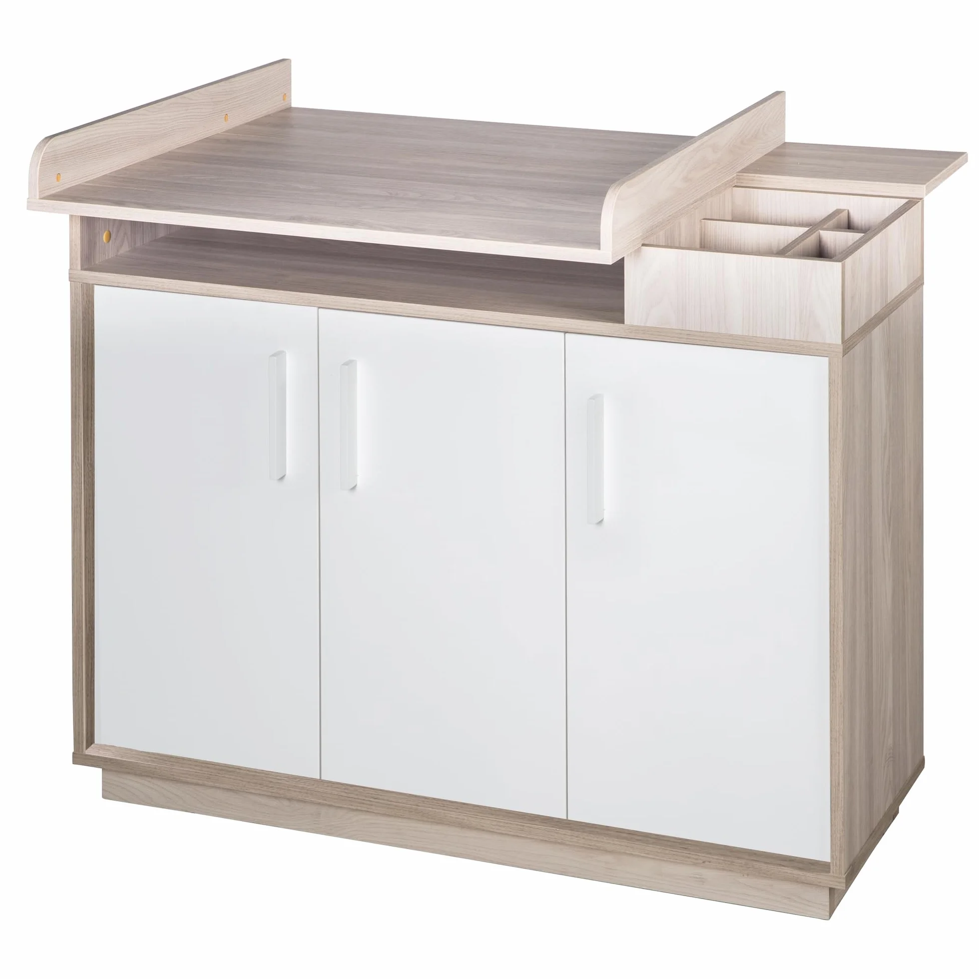 Chambre Bébé Complète Olaf Lit Évolutif 70 x 140 cm Commode à Langer Armoire 3 Portes Blanc Décor Bois