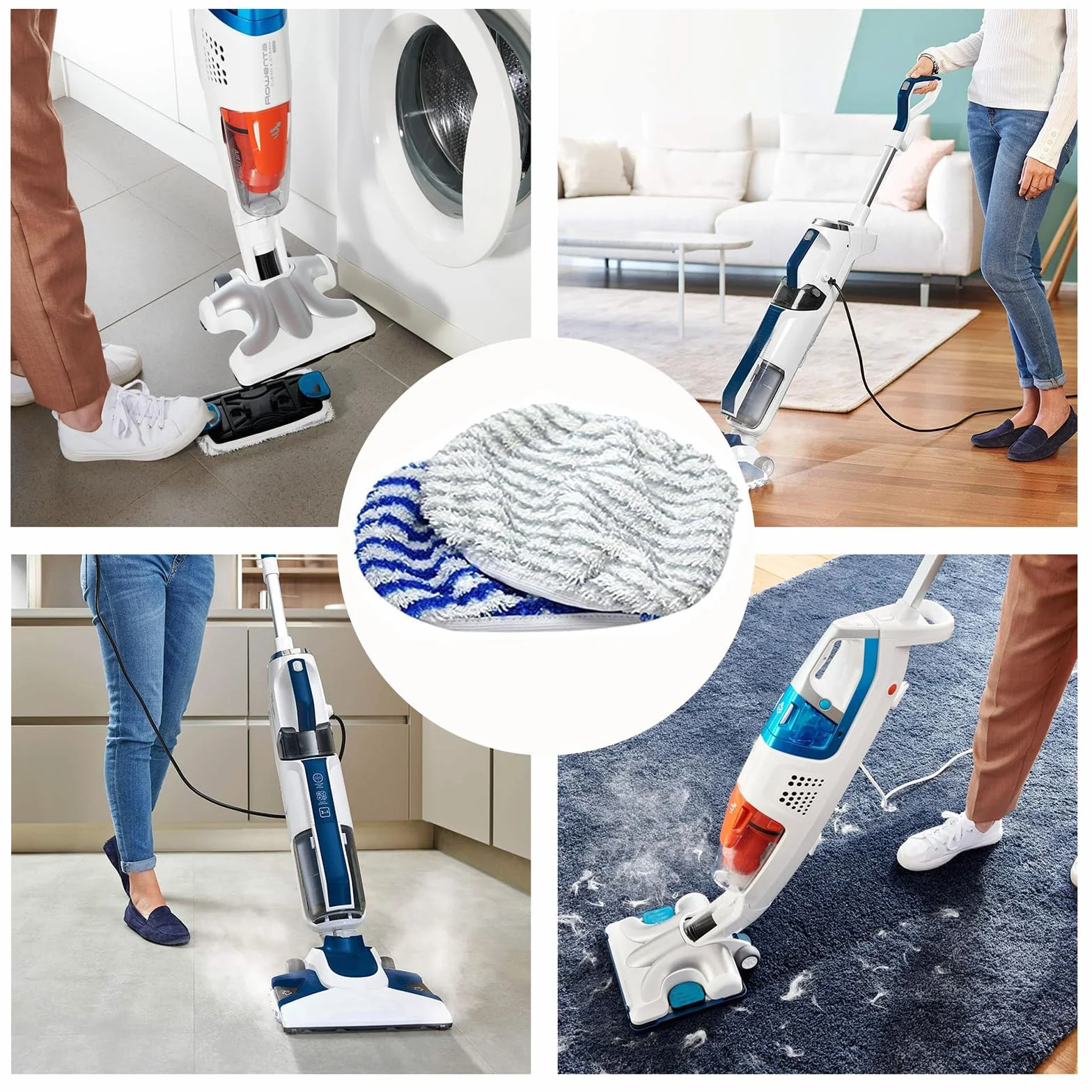 Rowenta Clean & Steam ZR850002 ZR005801 ZR005804 Lingette Accessoires Serpillere Balai Vapeur 6 Pièces Gris Bleu