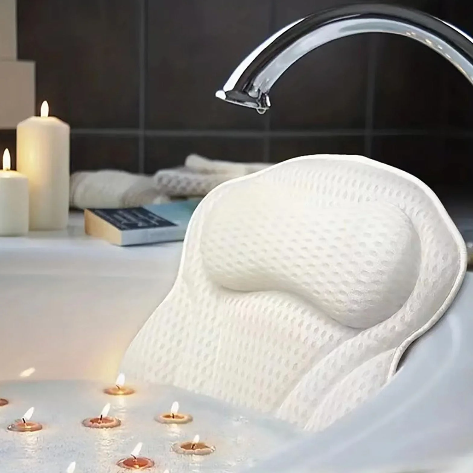 Coussin Baignoire Adulte Oreiller de Bain 4D 6 Ventouses pour Tête Cou Dos
