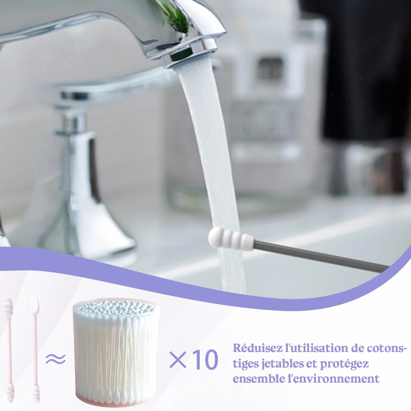 Lot de 8 Coton Tige en Silicone Double Extrémité Réutilisable Lavable avec Boîte de Rangement Hygiénique