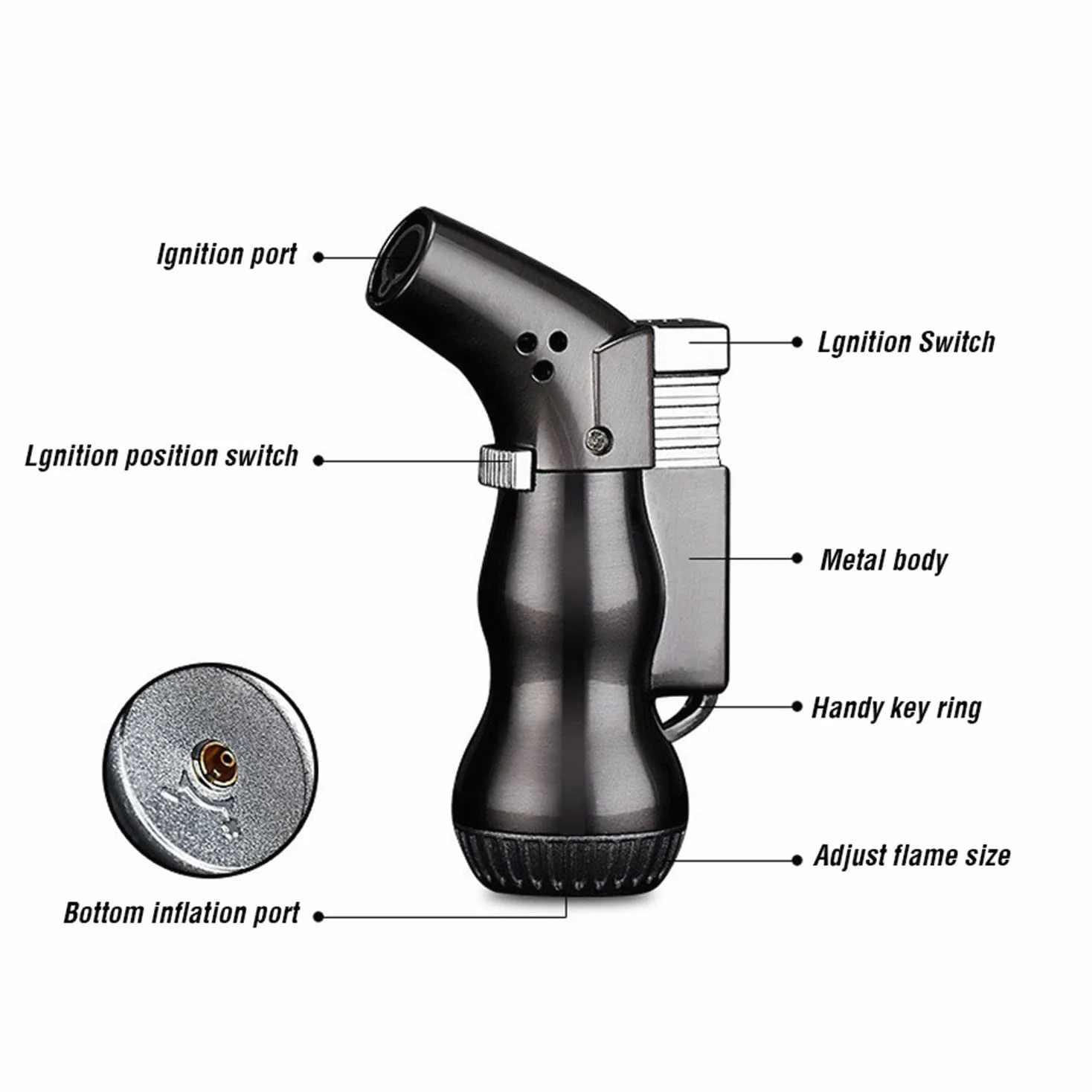 2 PCS Coupe-Vent Briquet Torche Réglable Jet Flamme Rechargeable Butane Mini Gourde Cigarette Outil pour Souder Cuisine BBQ Bougies Camping Cheminée (Noir)
