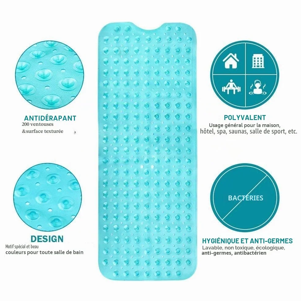 Wimaha Tapis de Baignoire Antidérapant 39x16 Vert Lavable en Machine Antibactérien
