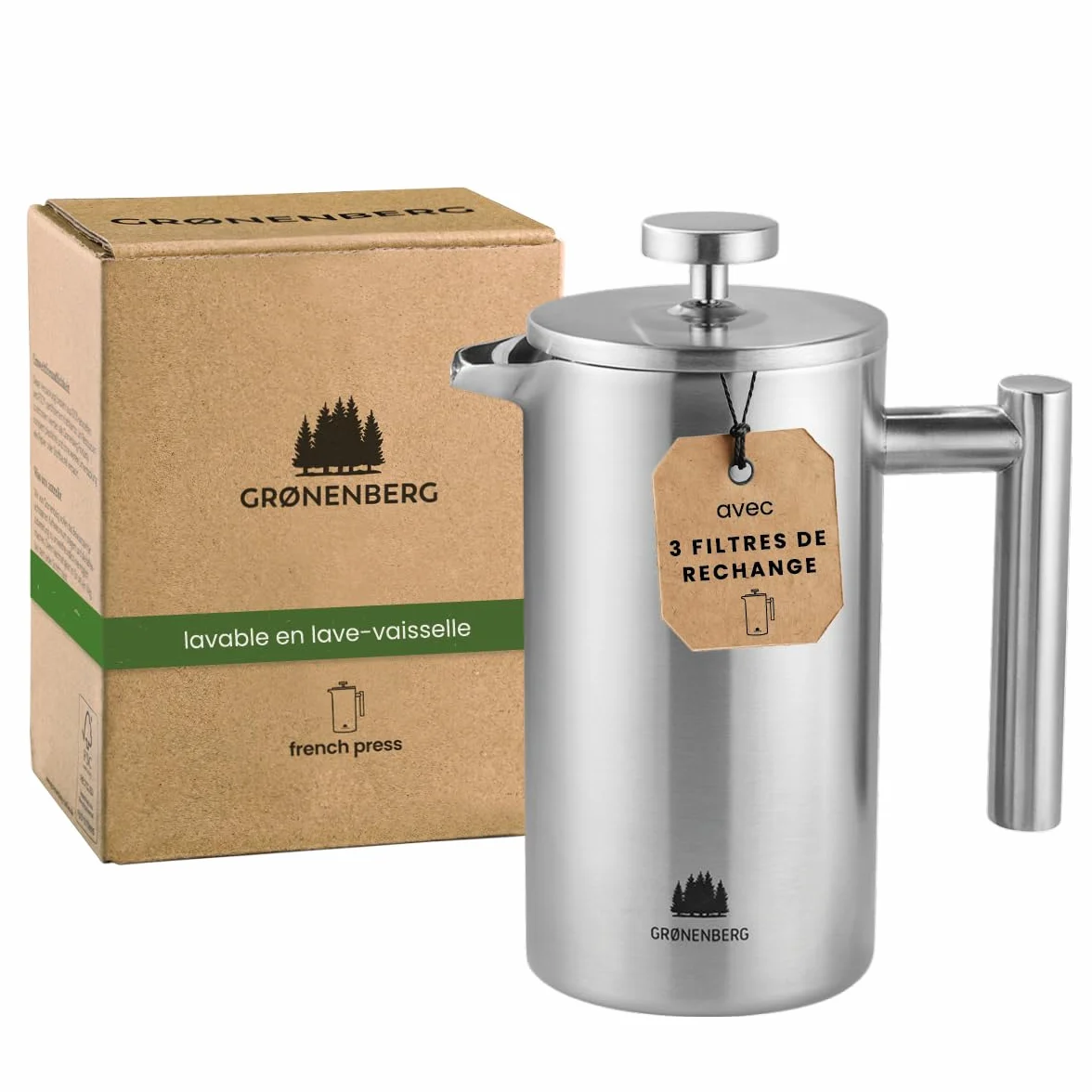 Groenenberg Cafetière à Piston French Press 0,6 litre inox