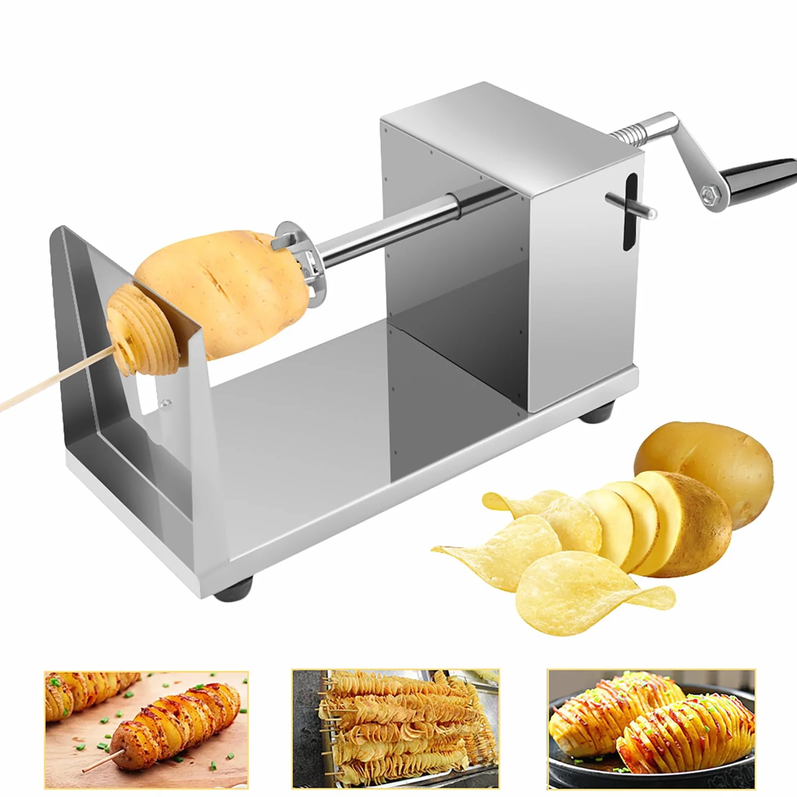 Coupe-Frites en Acier INOX avec Manivelle, Coupe-Pomme de Terre Spirale