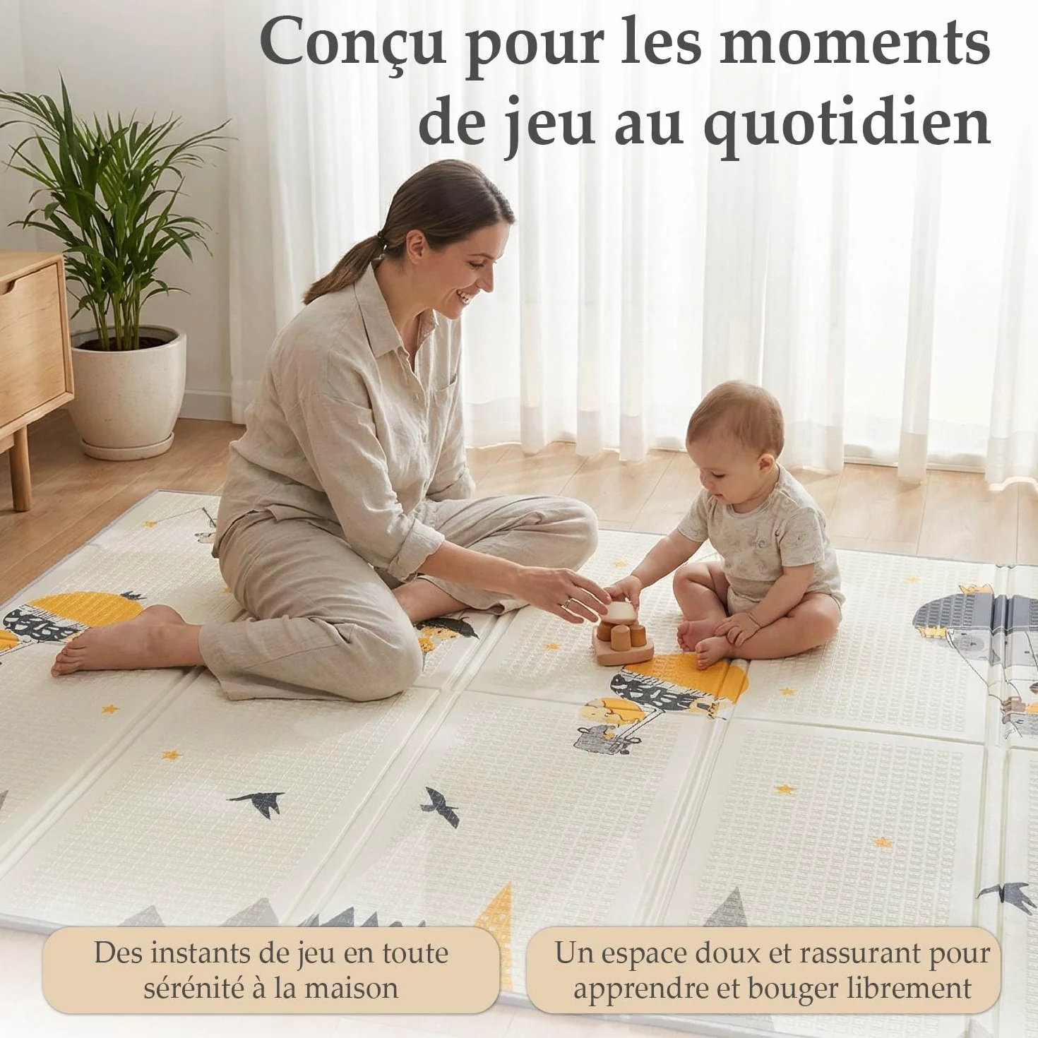 Tapis Éveil Bébé Pliable Réversible 180x150 cm Motricité Mousse Épais Imperméable Non Toxique