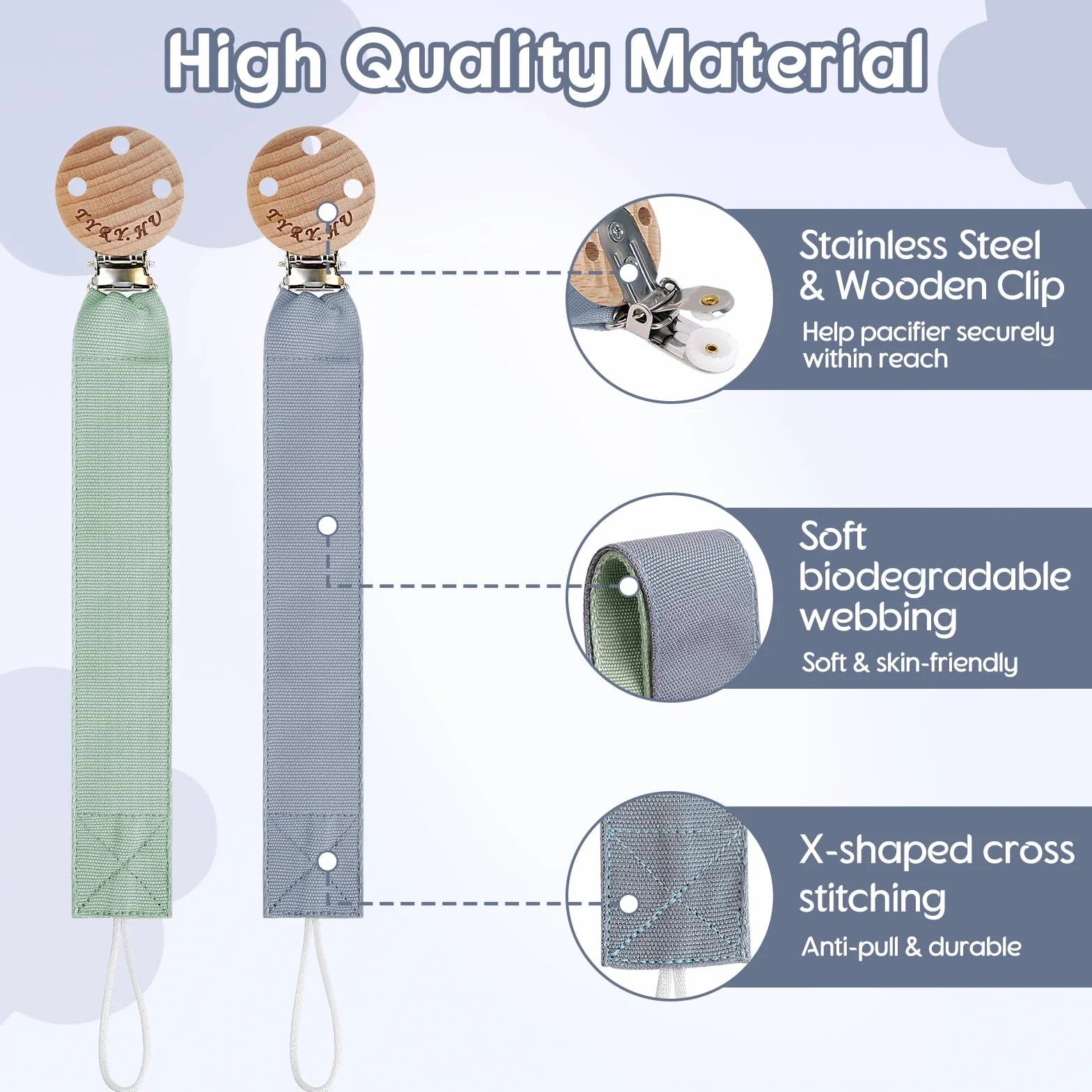 Attache Sucette pour Bébé Tissu Doux Lot de 2 Chaîne pour Nouveau-né