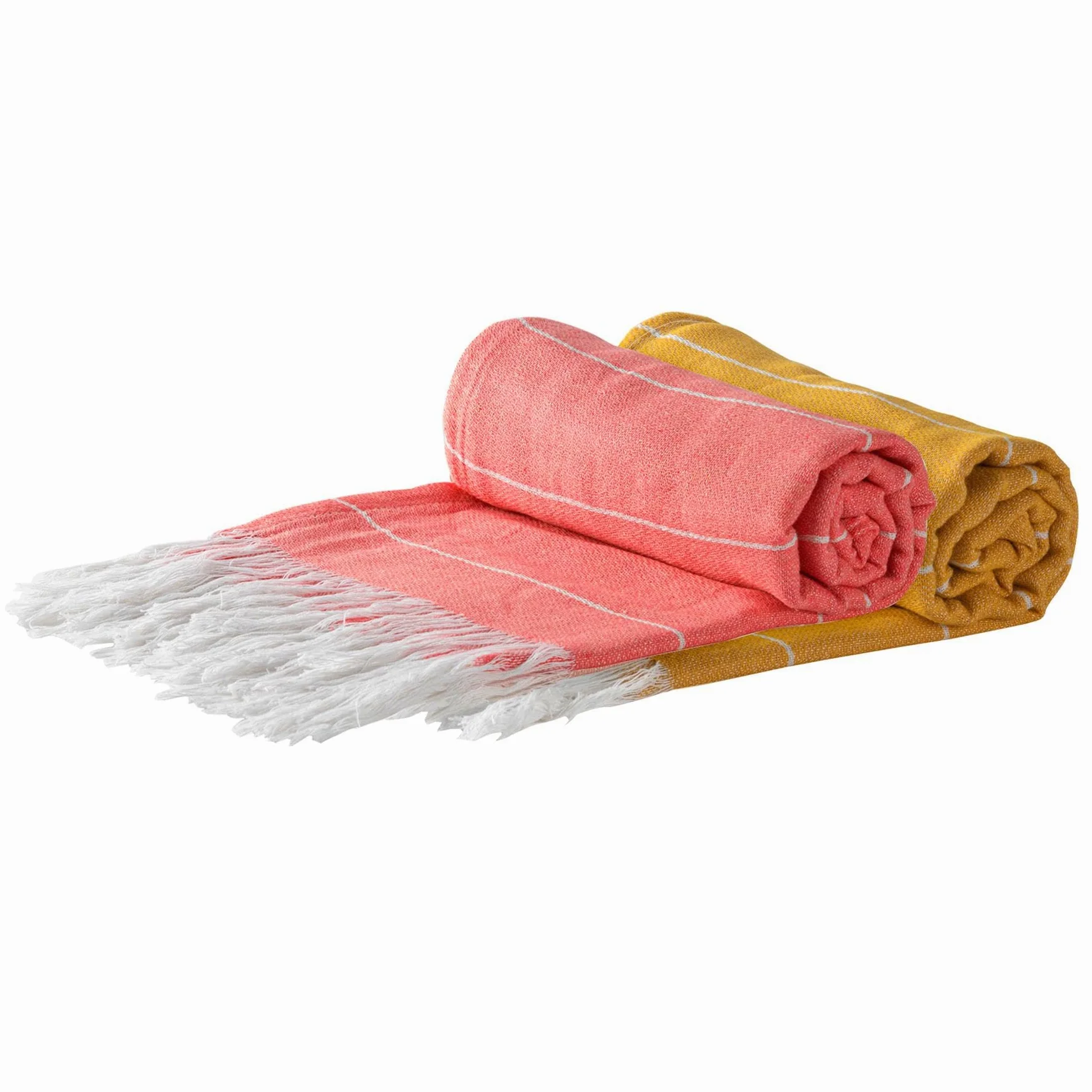 Nicola Spring Serviettes de Bain en Coton Turc - Légard Peshtemal Fouta de Plage légère - 173 x 92 cm - Cantaloup/Moutarde - Pack de 4