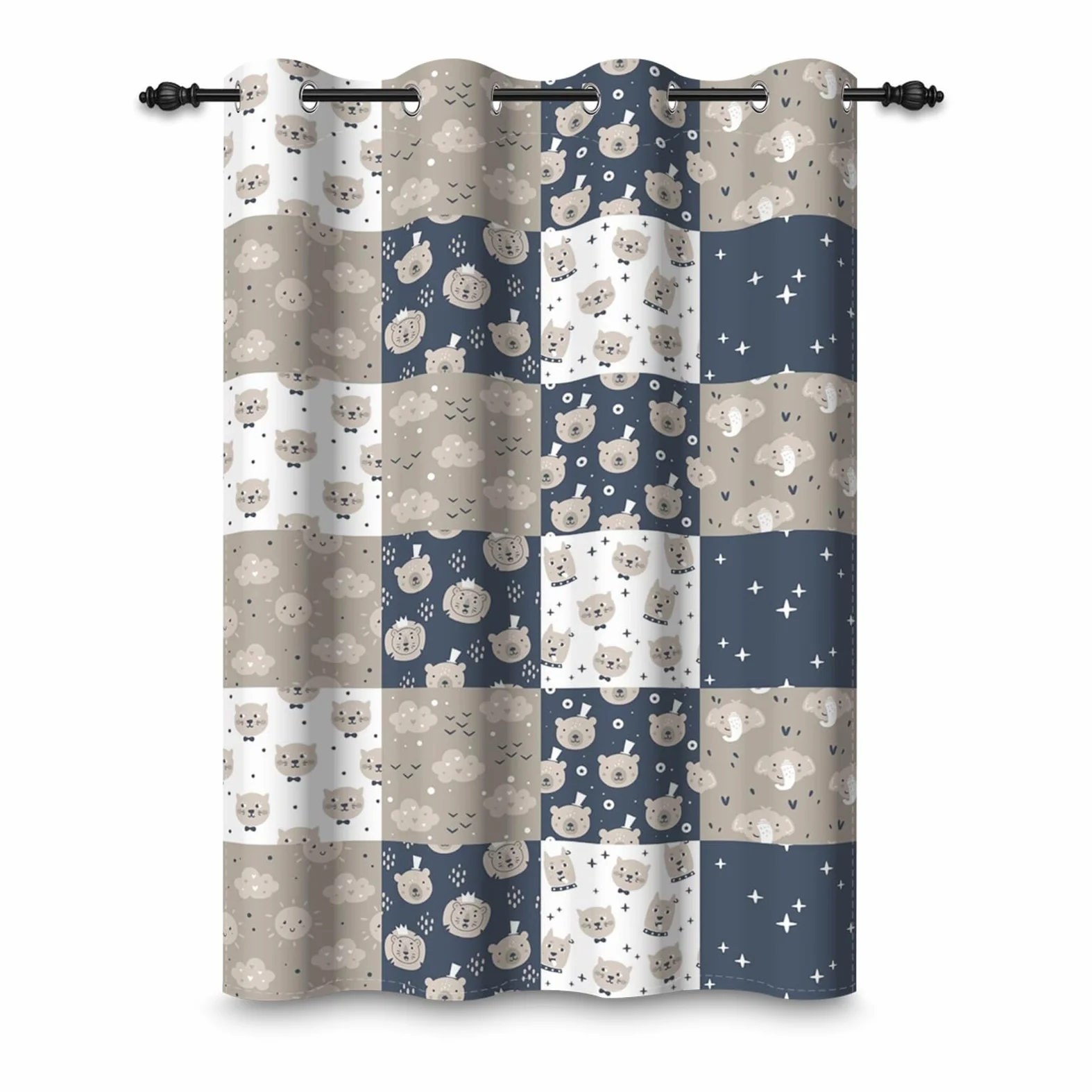 135x229cm Rideau à œillets Motif Animaux Dessin animé pour Chambre d'enfant Ours Éléphant Ciel Mignon Rideaux occultants pour Salle de Jeux bébé séparateur de pièce,1 Panneau Simple