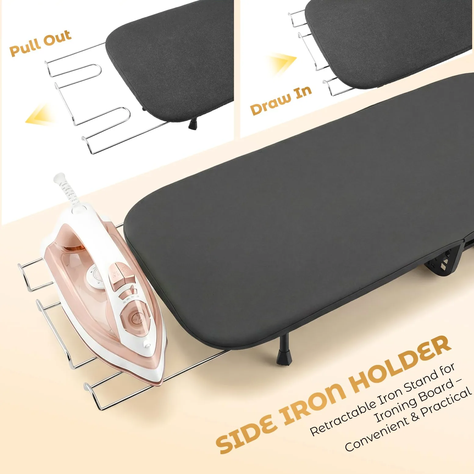 Table à repasser pliable peu encombrante, petite planche à repasser pliable avec repose-fer et support, pieds antidérapants et crochets, table à repasser compacte avec housse en coton, 95 x 31,5 cm
