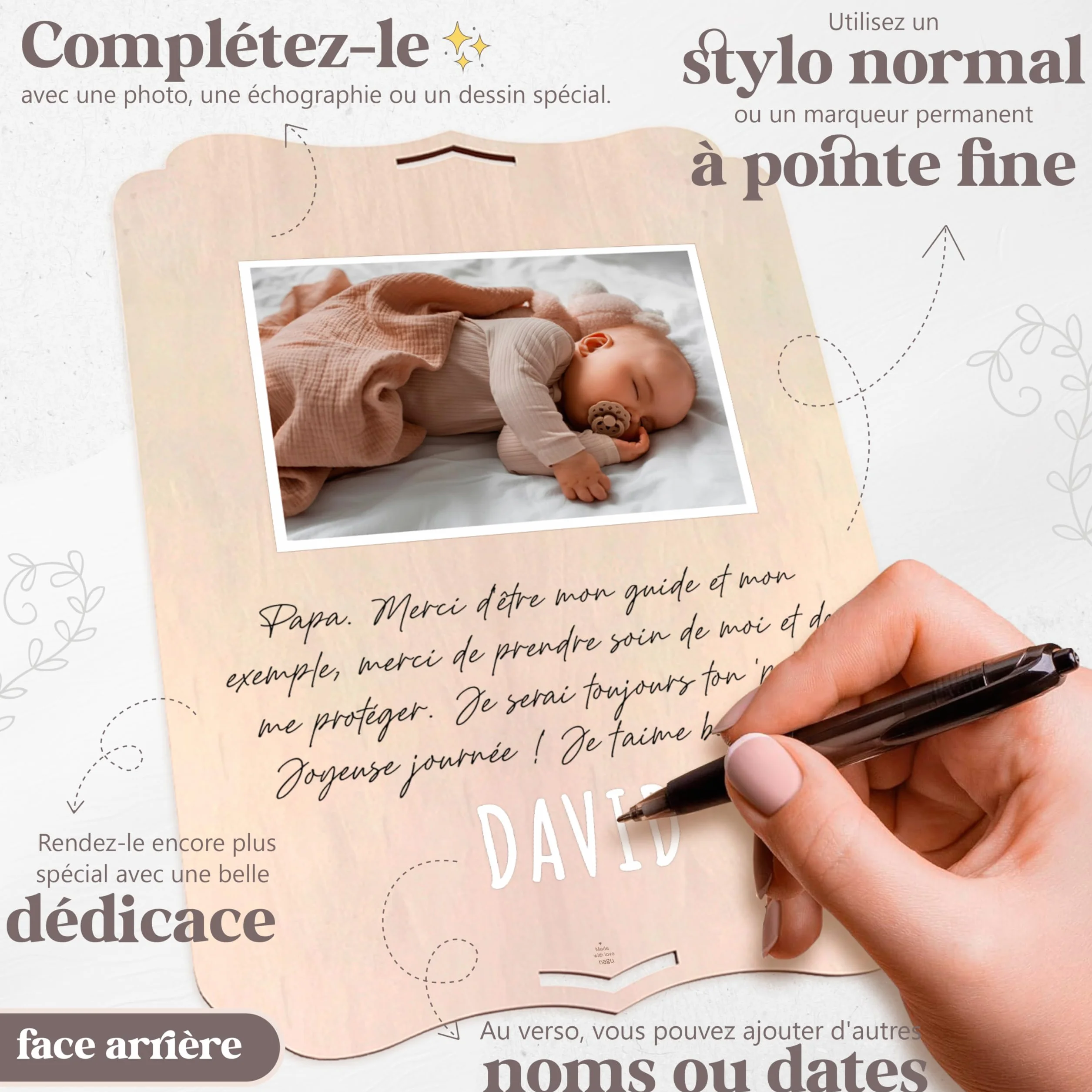 nagu® Cadeau personnalisé homme fête des pères avec empreinte main pied bébé