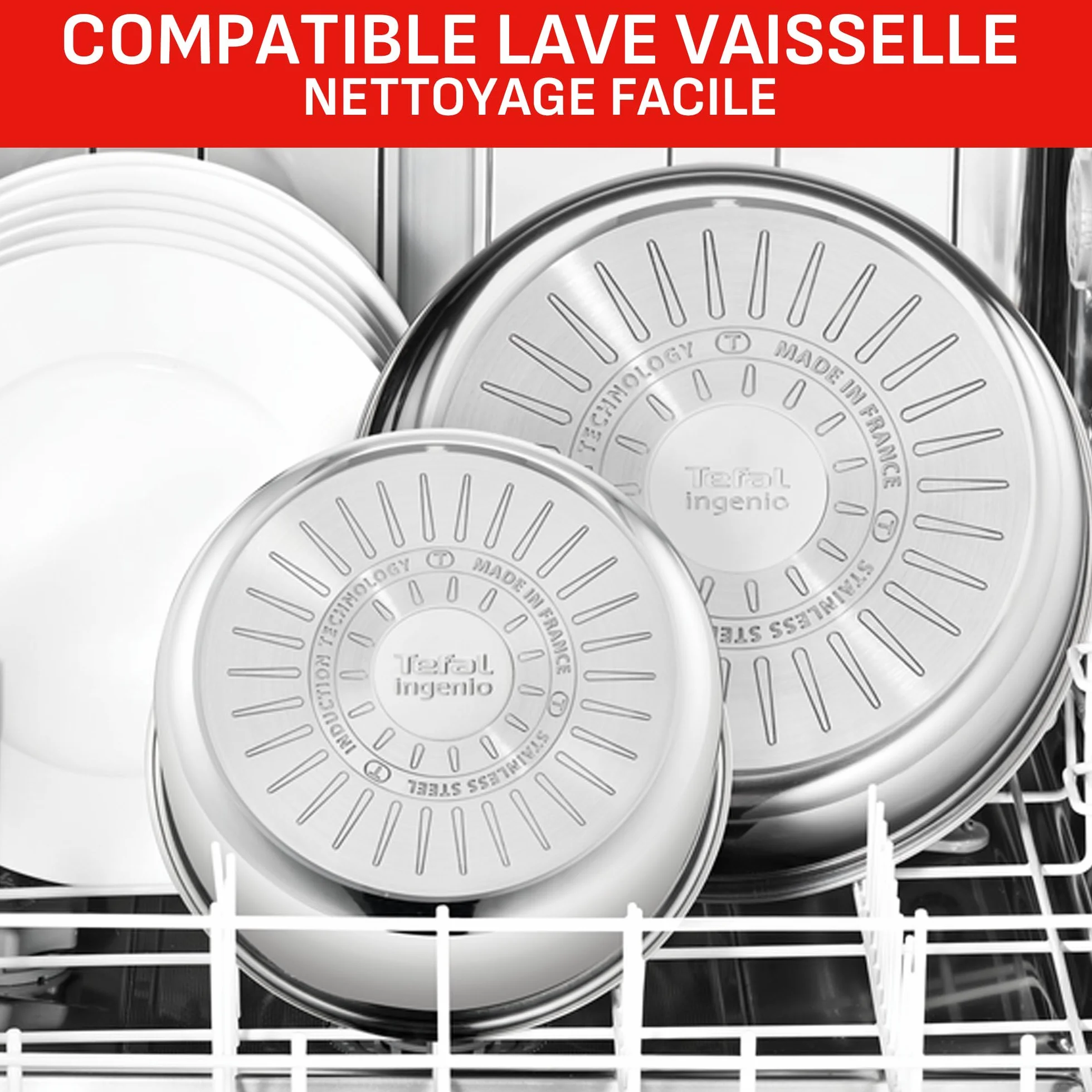 Tefal Ingenio Lot de 4 casseroles 16/18/20 cm Induction Acier inoxydable Empilable L898S334