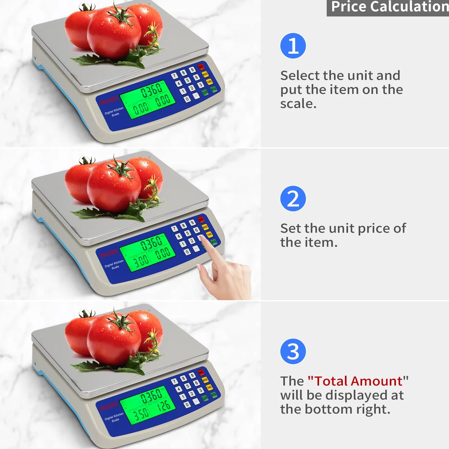Balance de cuisine precision 10kg/0.5g acier inoxydable balance professionnelle alimentaire avec Écran LCD Rétroéclairé, pese aliment 5 Unités et Fonction Tare, Piles incluses avec USB