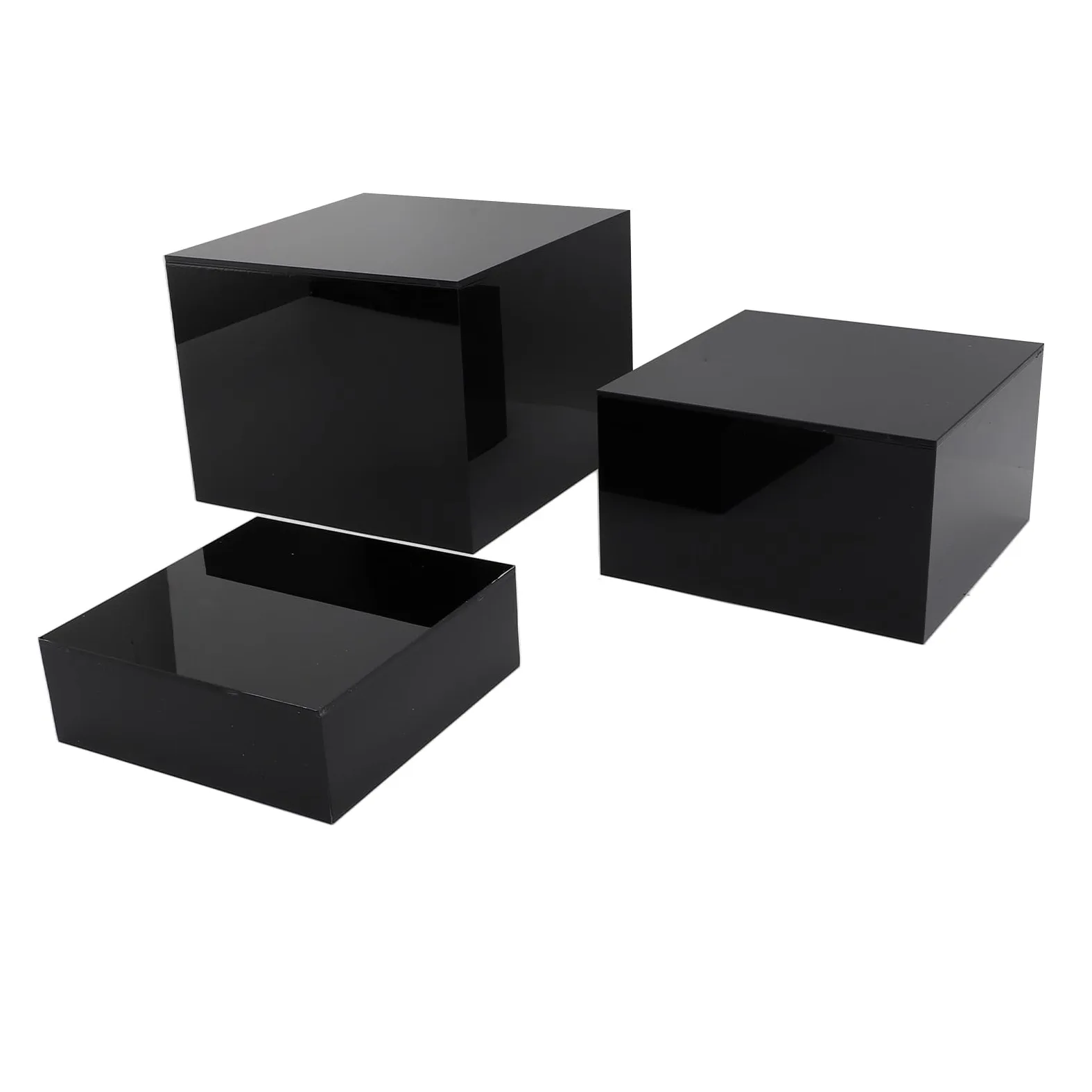 ZJchao Présentoirs à Dessert en Acrylique, 3 pièces Présentoirs élévateurs en acrylique nidification cubique Presentoir Aperitif Buffet Cube pour Table à desserts Tables de Buffet aliments (Noir)