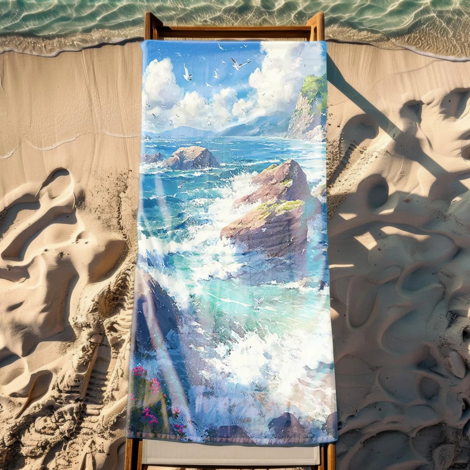 Tapis de Plage XXL Anti Sable Plage Mouettes Serviette Piscine Adulte,Natte De Plage Pliable, Voyage Accessoires De Plage Camping,Serviette de Bain Personnalisée