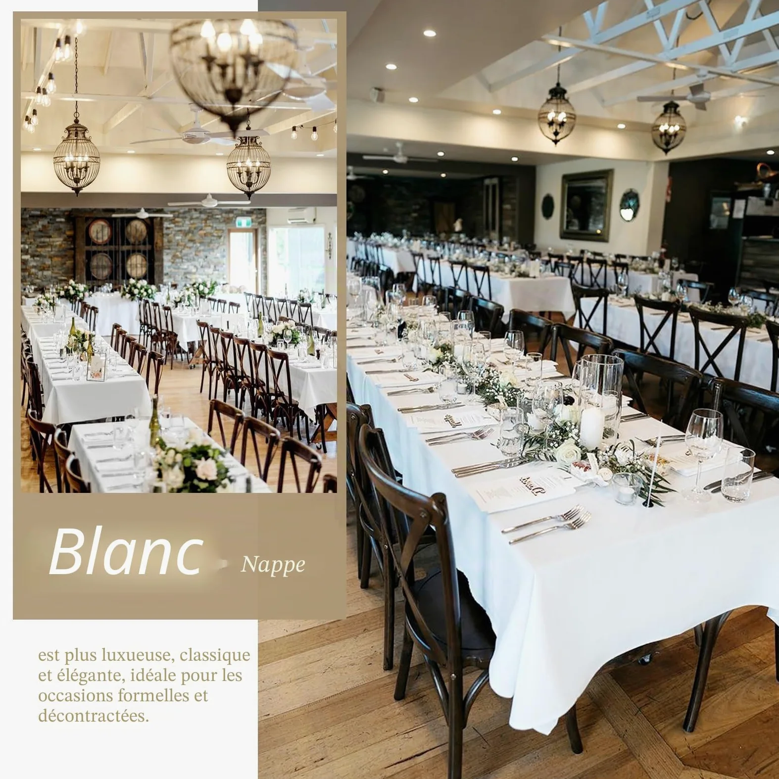 Showgeous Lot de 6 Nappes Rectangulaires 153x320cm en Coton Blanc, Housses de Table Lavables pour Mariage, Banquet, Restaurant