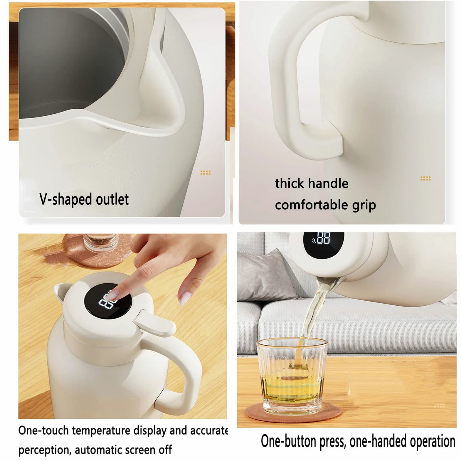 Mug Isotherme Gourde Gourde Isotherme Bouteille Isotherme Flasques Inox Café Sport Carafe Séparation Du Thé Ménager (1L,White)