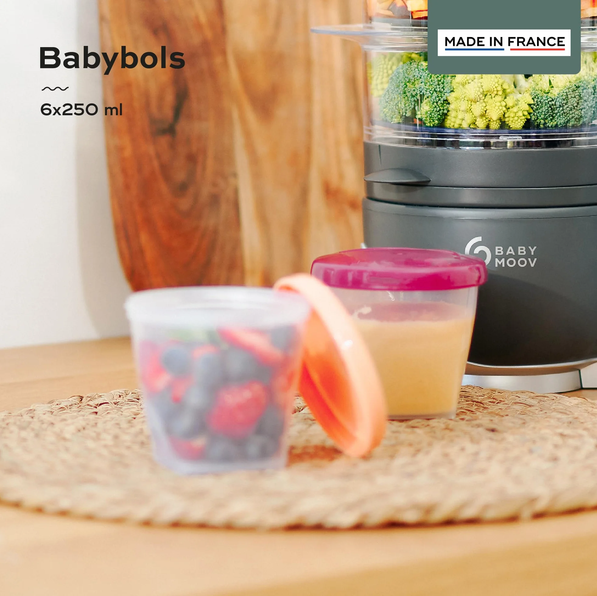 Babymoov Babybols Lot de 6 Pots de Conservation pour Bébé 250ml, Gradués, Sans BPA, Hermétiques