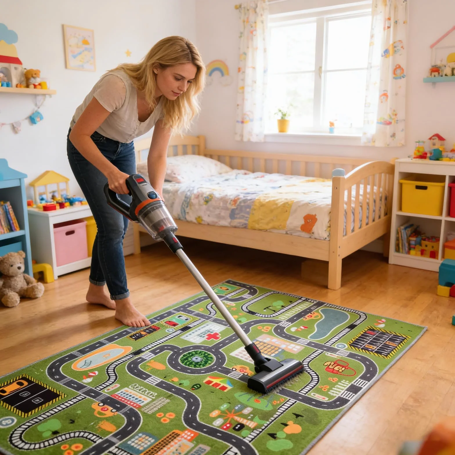 Tapis de Jeu éducatif Plan de Ville, Sol épais rembourré pour Chambre de garçon, Apprentissage interactif avec stationnement et Panneaux de signalisation
