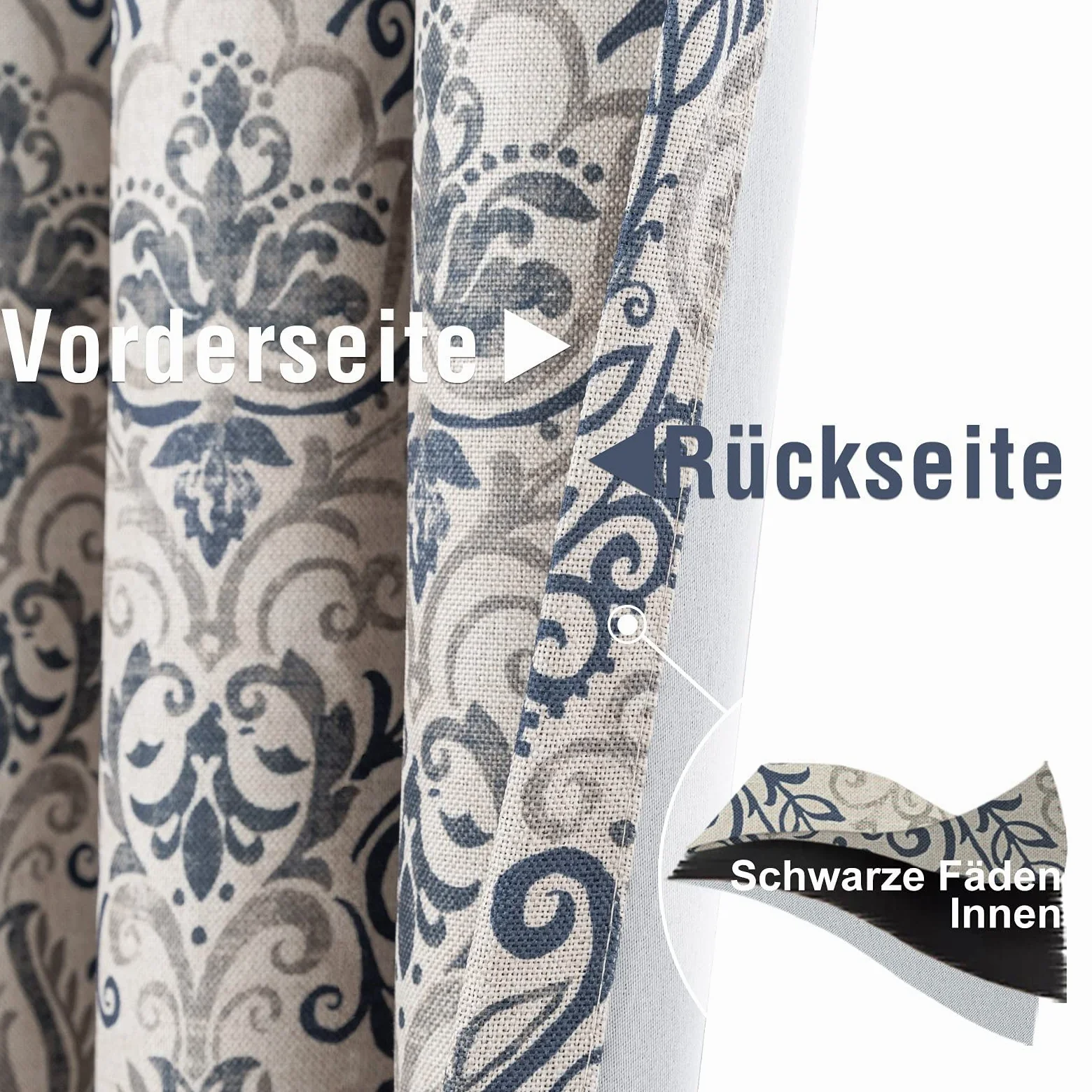 TOPICK Lot de 2 Rideau Occultant avec Oeillets Bleu Rideaux Thermique Isolant Anti Chaleur Double Rideau Fenêtre Aspect Lin Rideau Opaque avec Motif Oriental Vintage Salon Chambre 130 x 175cm (L x H)