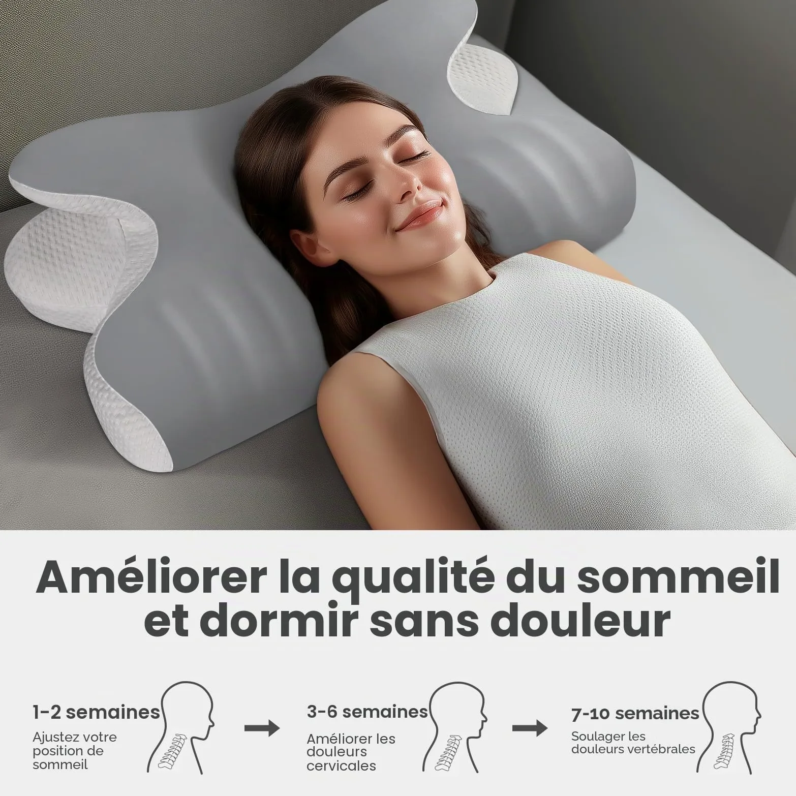 A-PCE 2 Pièces Oreiller en Mousse à mémoire de Forme | Oreiller de Soutien Cervical,avec taie d'oreiller Amovible rafraîchissante,Soulage Les douleurs du Cou et des épaules,Gris