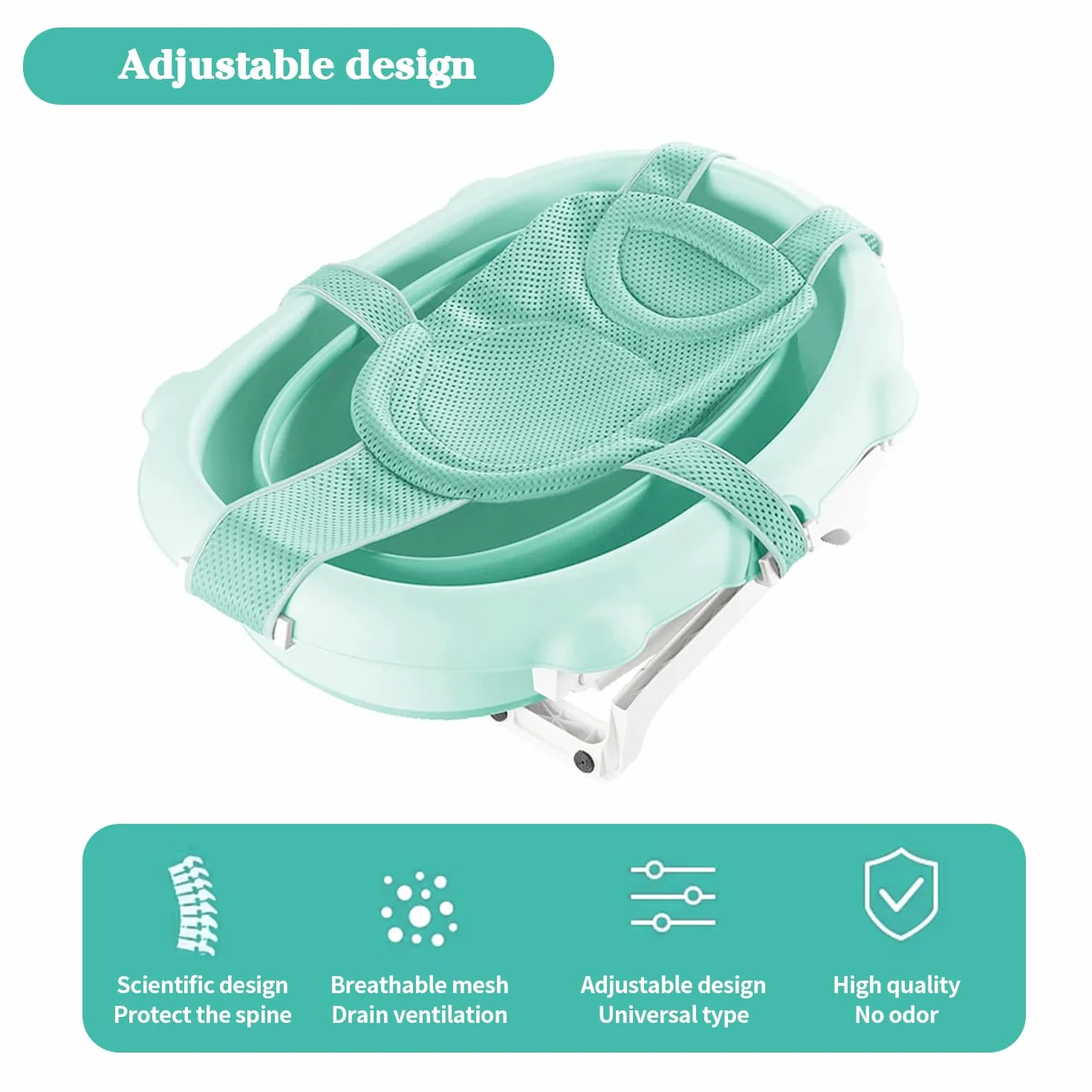Siège Douche Nouveau-Né Maille Confortable Antidérapant Poche Plateau Vert Clair Tapis Bébé 1 Pièce
