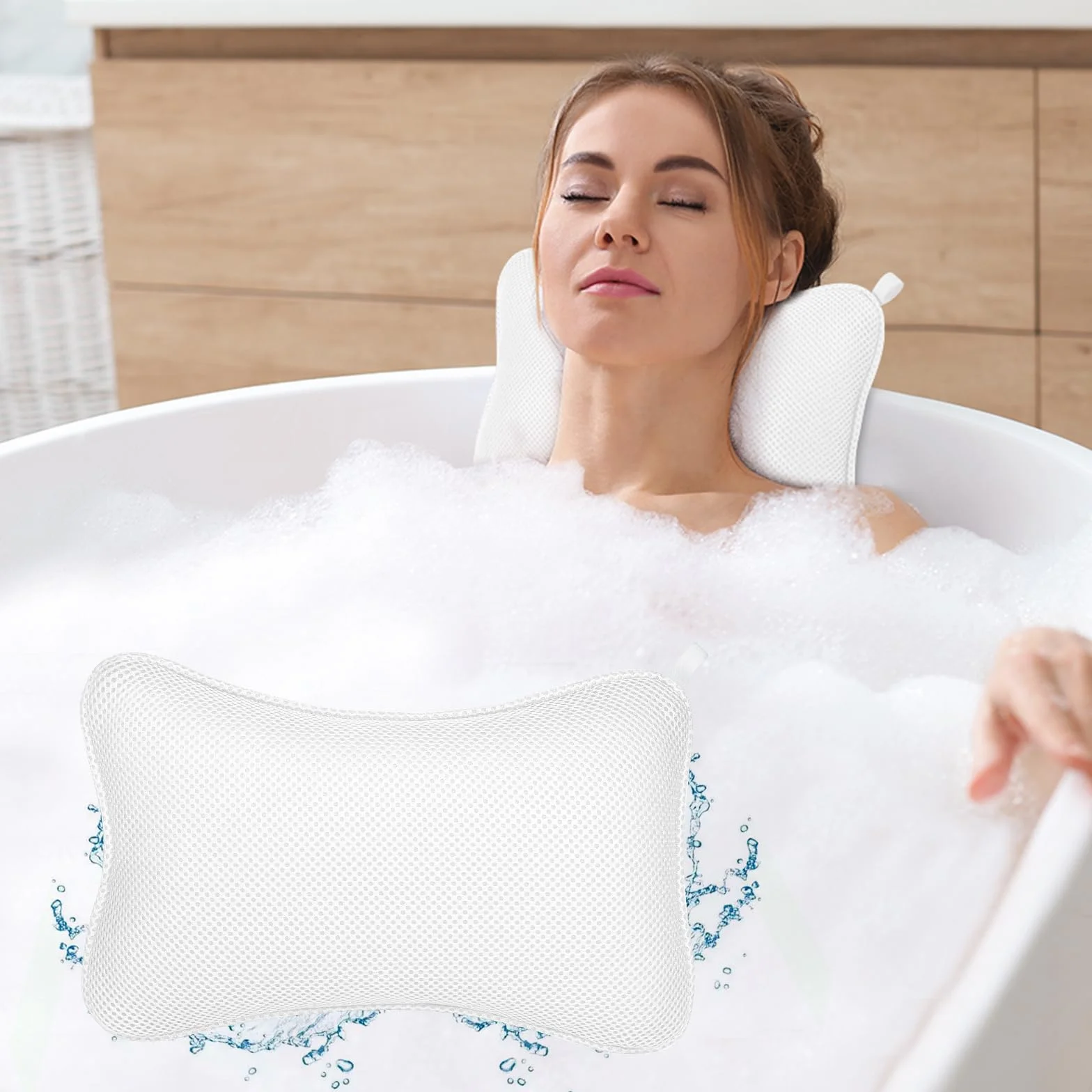 Oreiller de Bain Ergonomique 3D avec Ventouses Antidérapantes, Coussin Baignoire pour Cou, Blanc