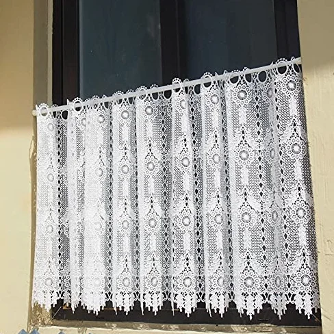 Rideaux brise-bise brodés en dentelle - Style maison de campagne (l x H 150 x 90 cm, laiteux) - 1 pièce