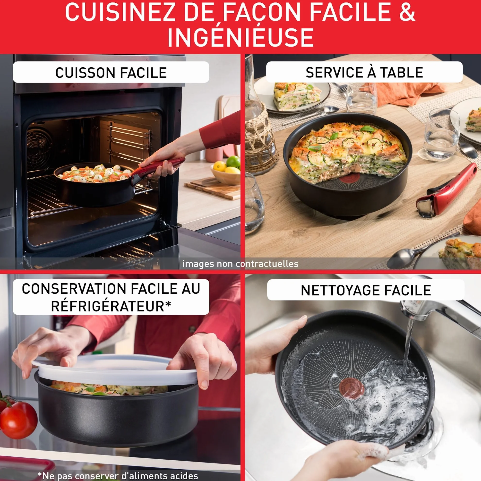 Tefal Ingenio Enjoy Lot 3 pièces Poêles légères Technologie Light Tech Poignée amovible Revêtement Titane antiadhésif