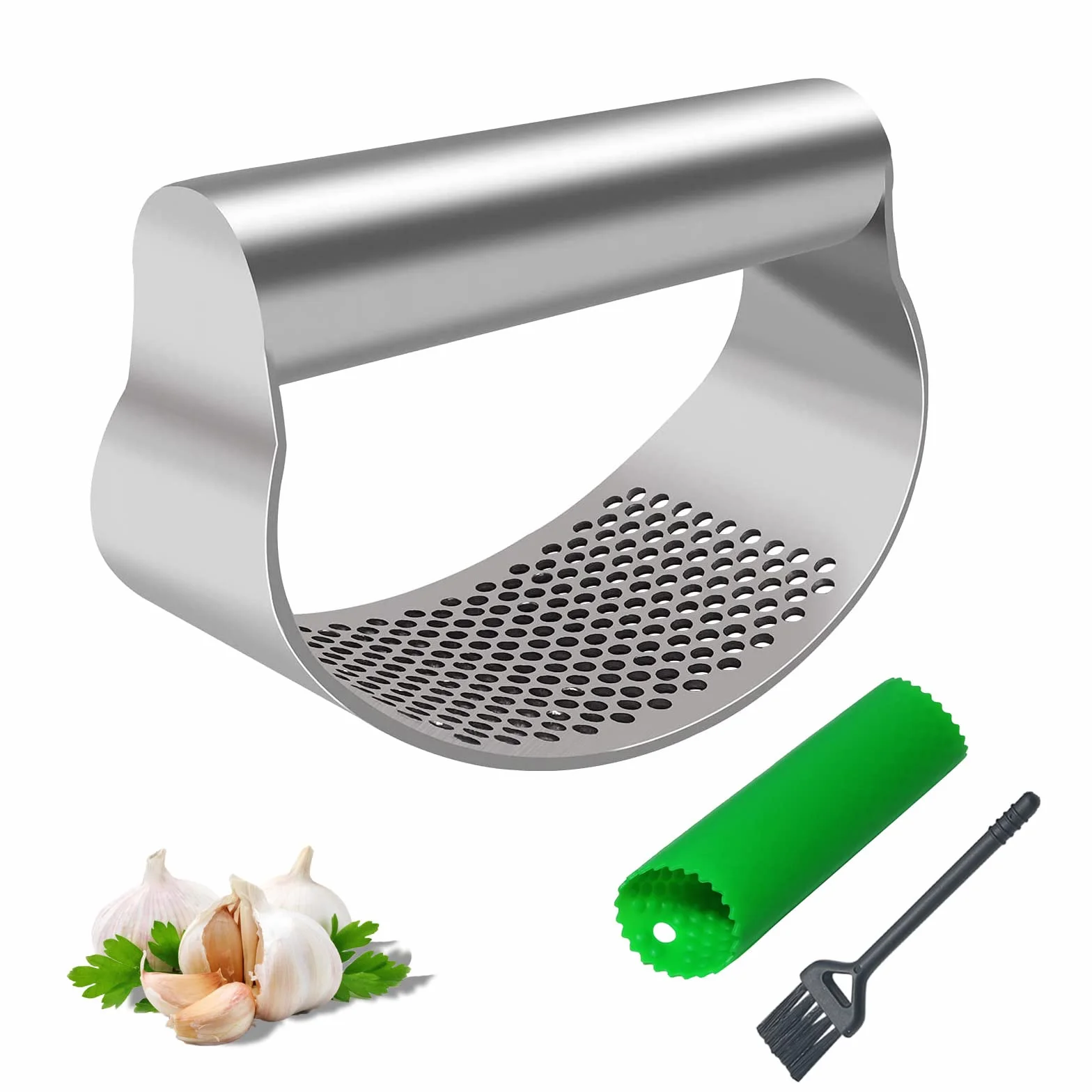 Sinnsally Presse Ail Manuel en Acier Inoxydable, Découpe Ecrase Ail, Garlic Press Rocker